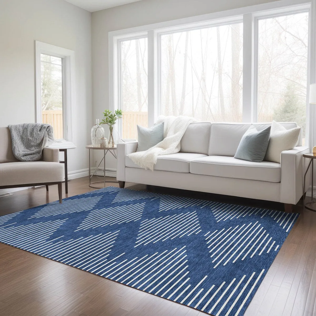 Machine Washable Indoor/ Outdoor Modern Stripe Chantille Rug