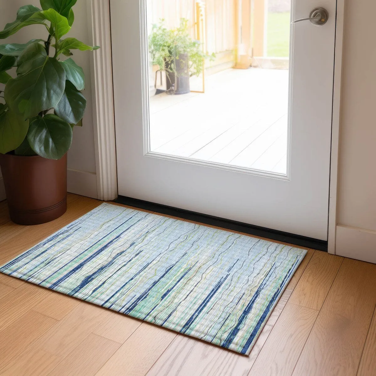 Machine Washable Indoor/ Outdoor Modern Stripe Chantille Rug