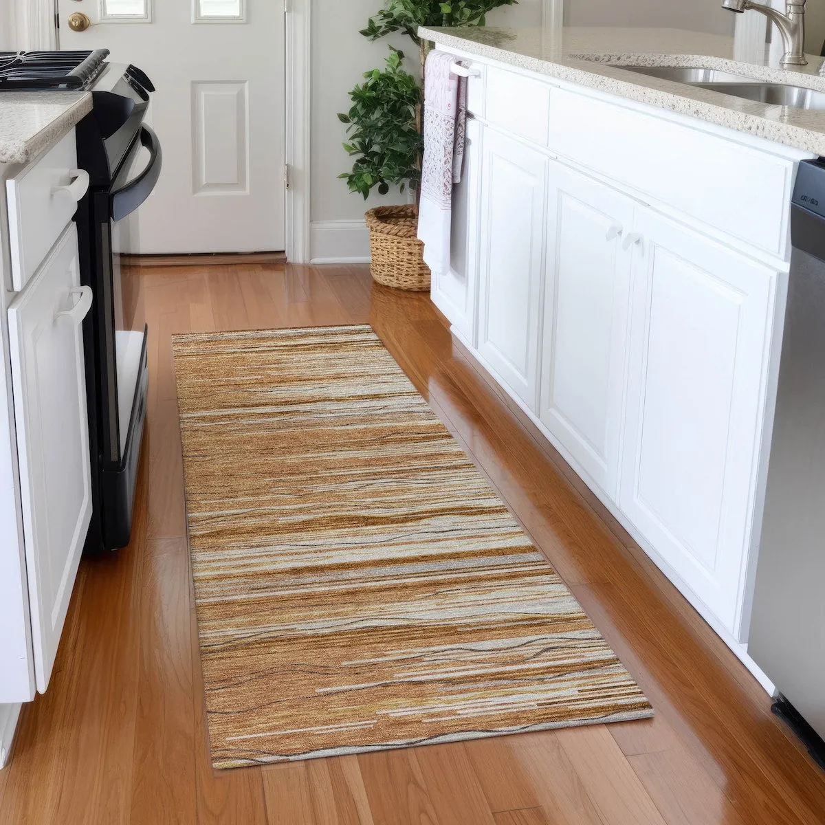 Machine Washable Indoor/ Outdoor Modern Stripe Chantille Rug
