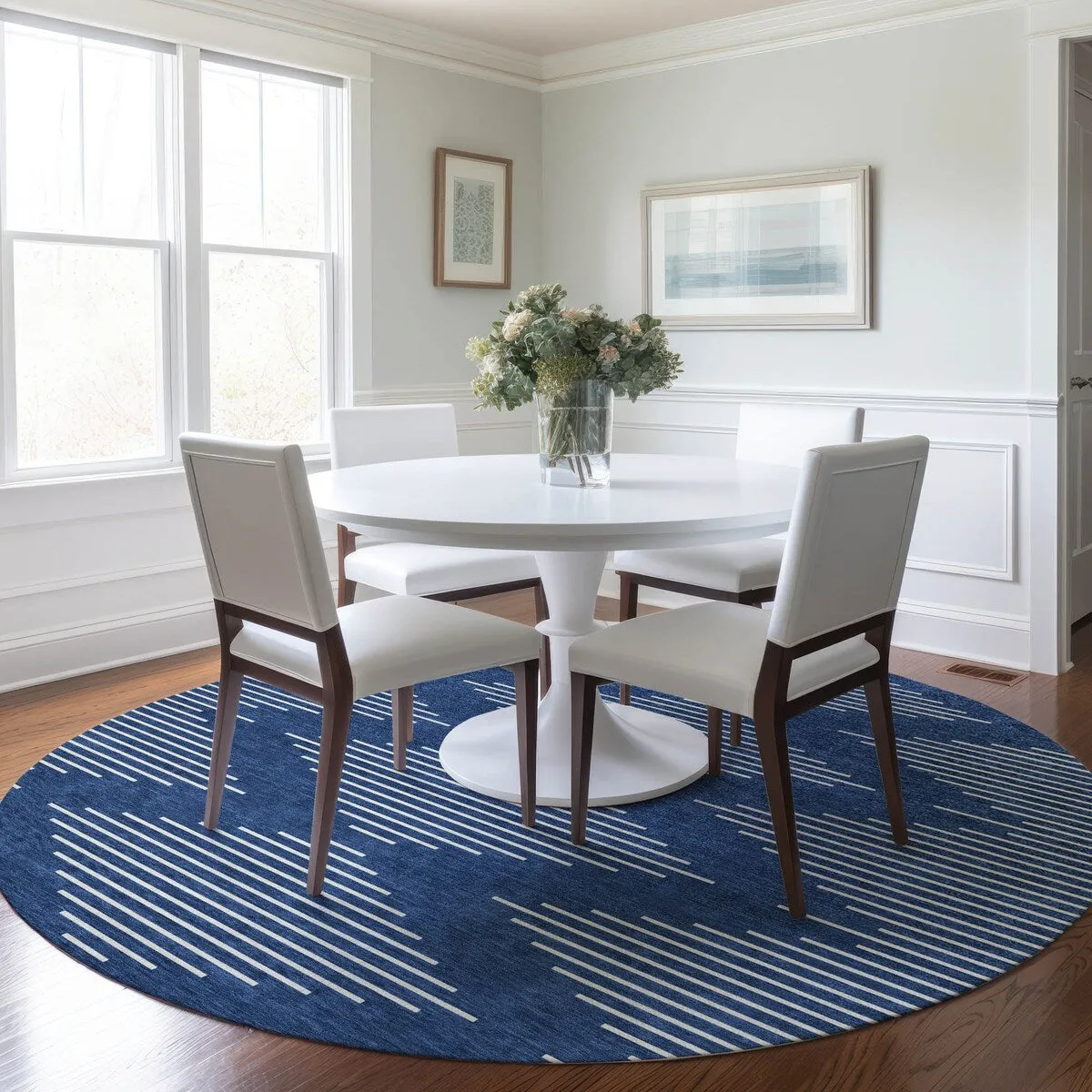Machine Washable Indoor/ Outdoor Modern Stripe Chantille Rug