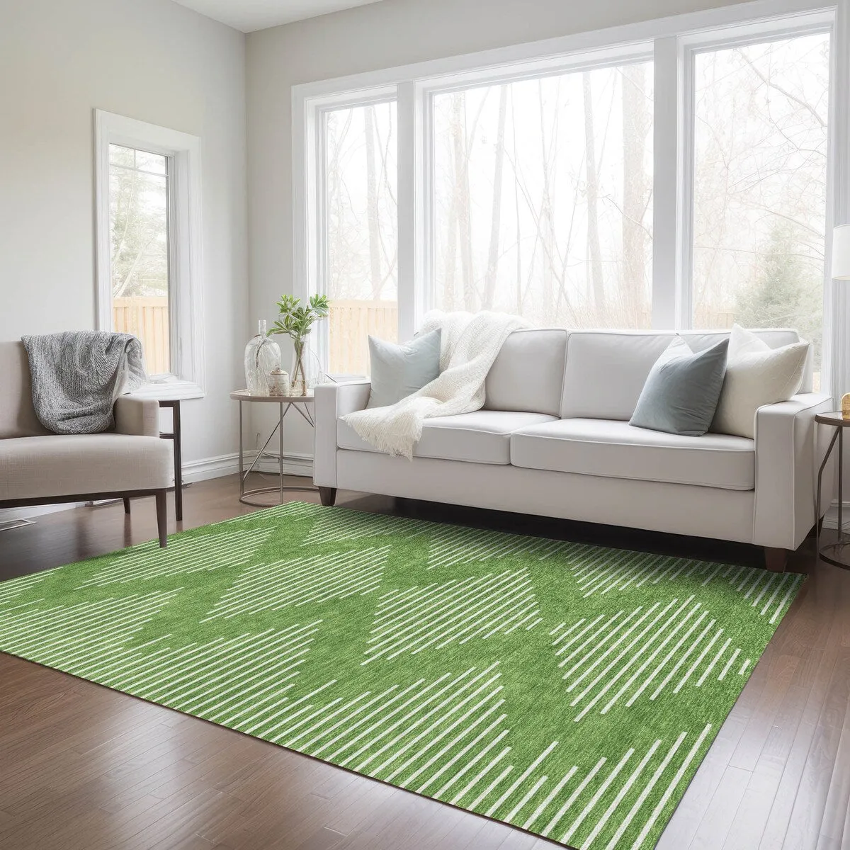 Machine Washable Indoor/ Outdoor Modern Stripe Chantille Rug