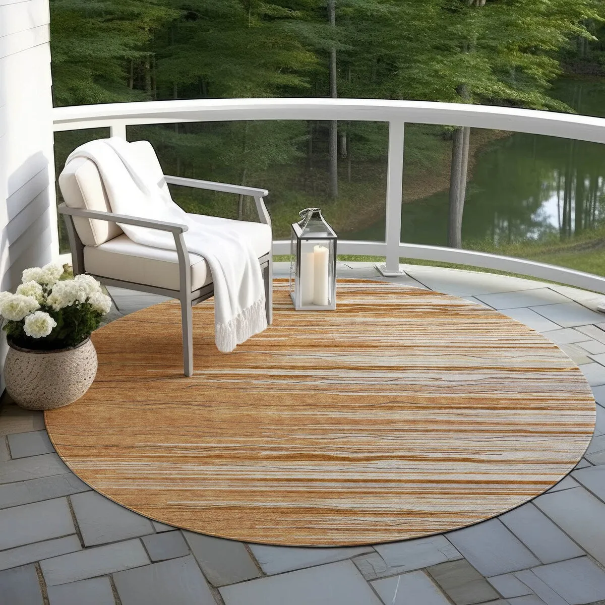 Machine Washable Indoor/ Outdoor Modern Stripe Chantille Rug