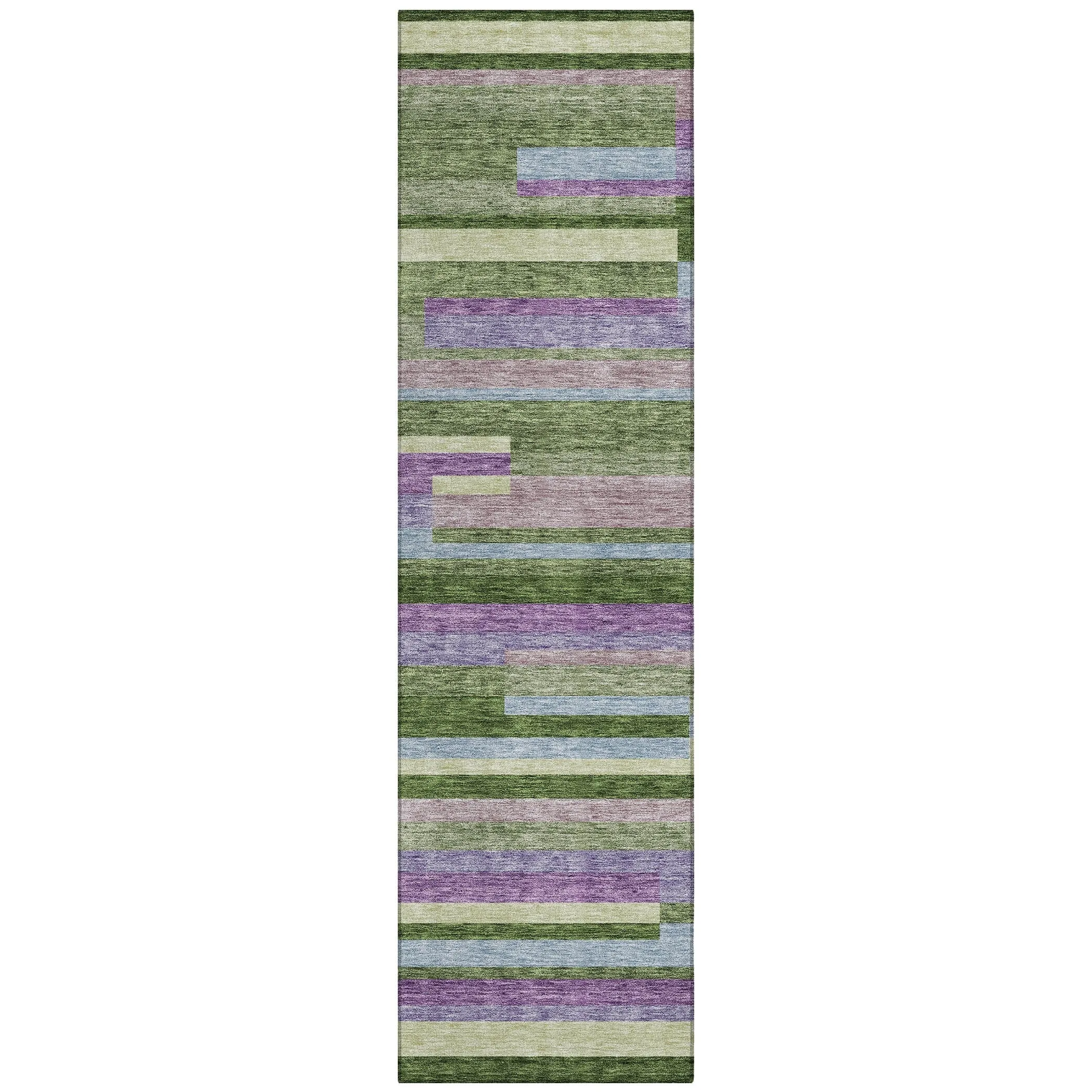 Machine Washable Indoor/ Outdoor Modern Stripes Chantille Rug