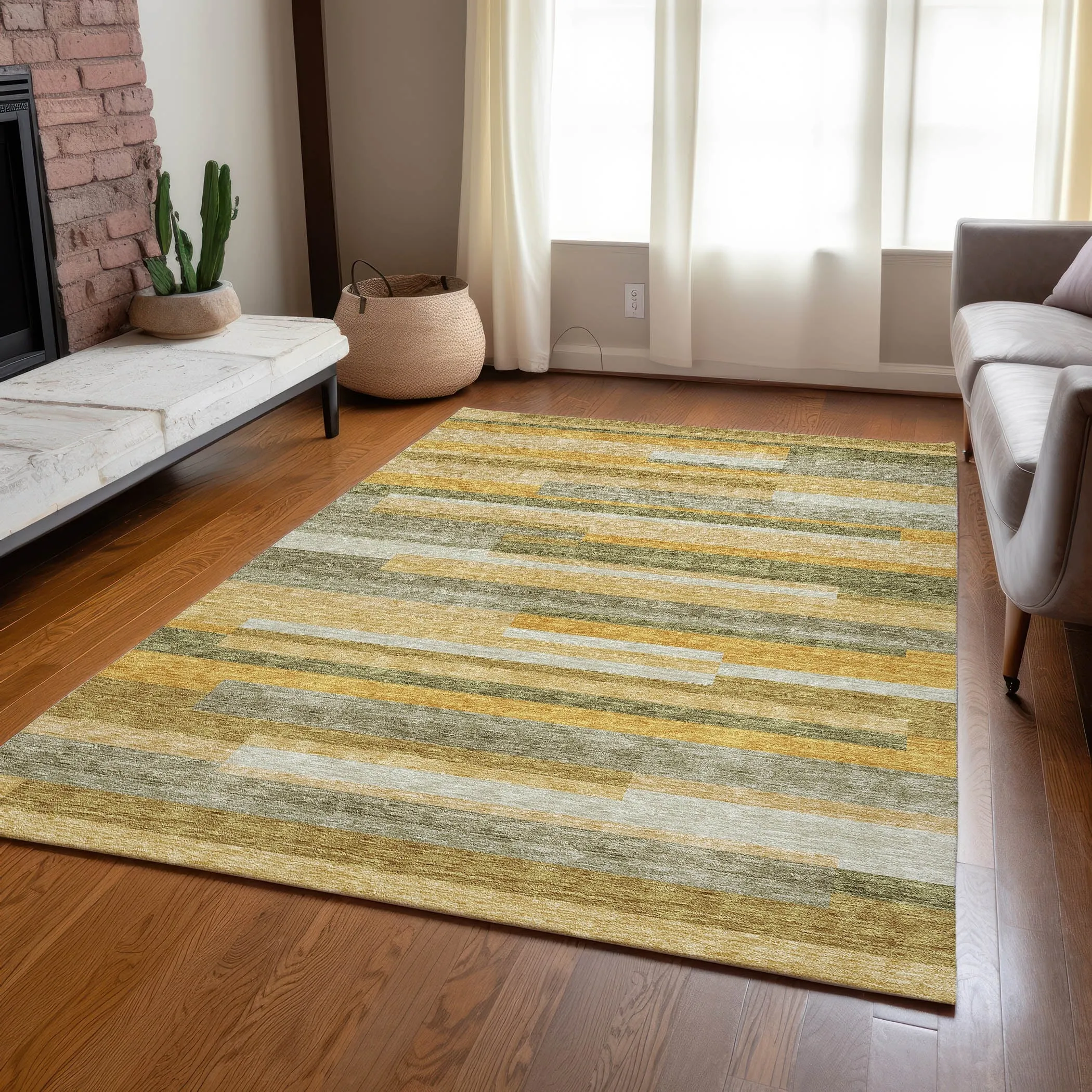 Machine Washable Indoor/ Outdoor Modern Stripes Chantille Rug
