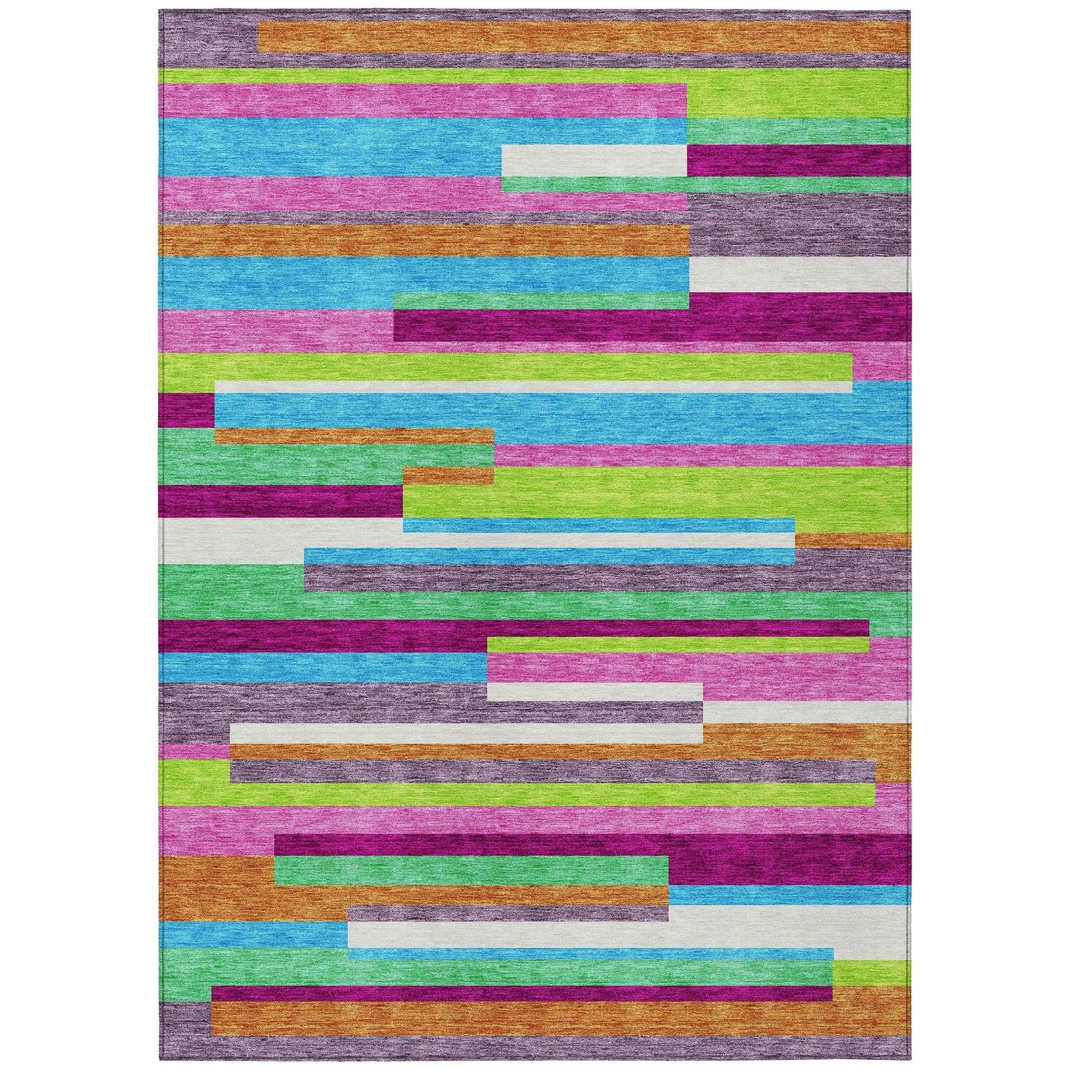 Machine Washable Indoor/ Outdoor Modern Stripes Chantille Rug
