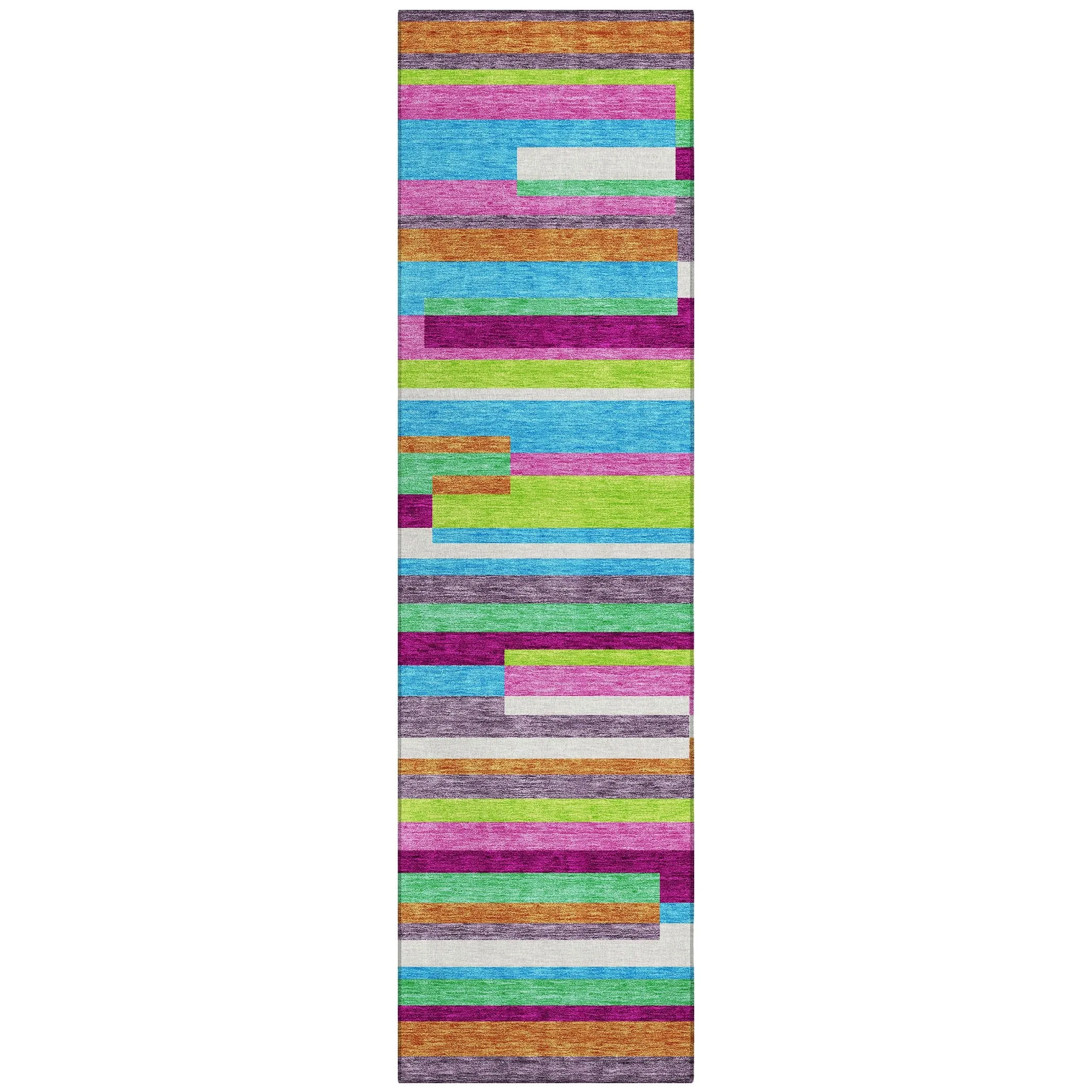 Machine Washable Indoor/ Outdoor Modern Stripes Chantille Rug