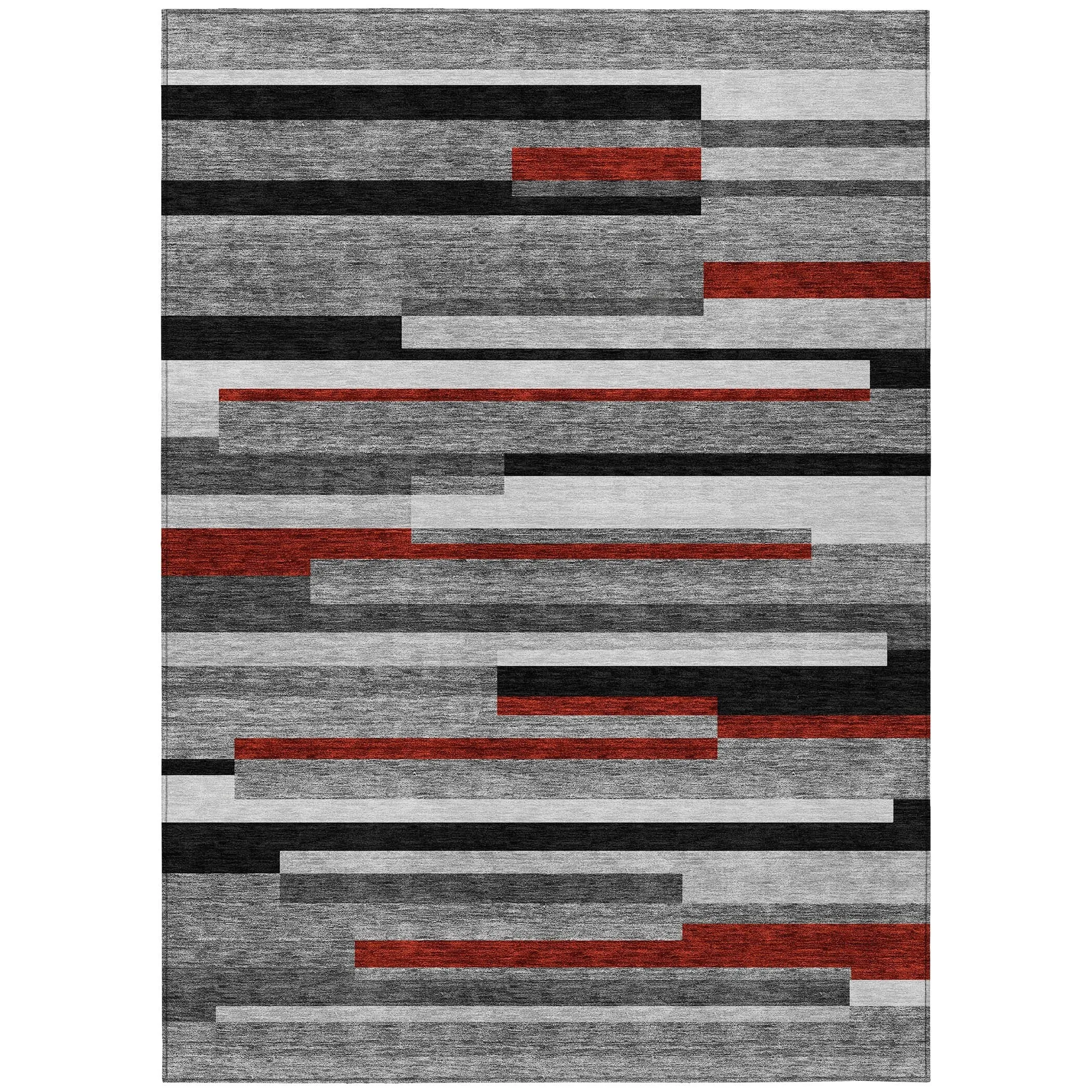 Machine Washable Indoor/ Outdoor Modern Stripes Chantille Rug