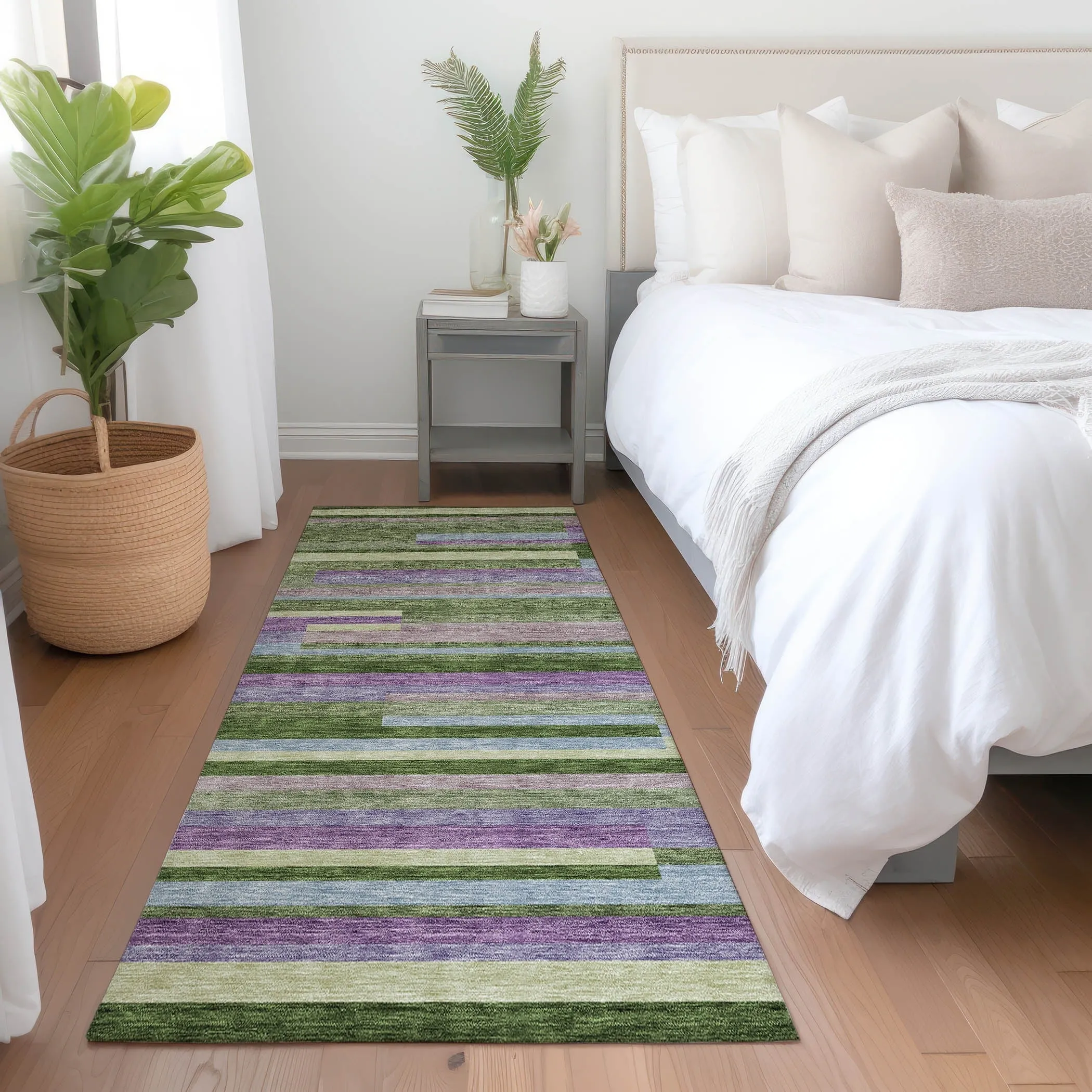 Machine Washable Indoor/ Outdoor Modern Stripes Chantille Rug