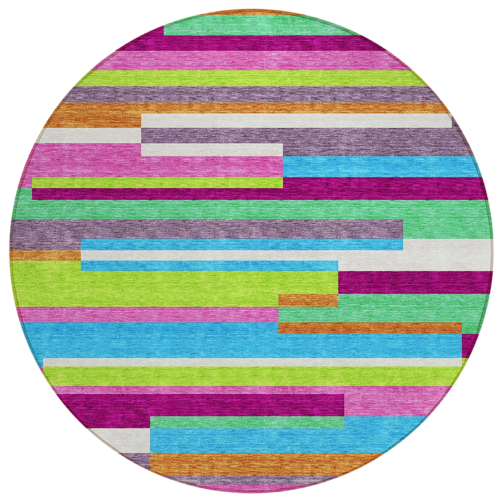 Machine Washable Indoor/ Outdoor Modern Stripes Chantille Rug