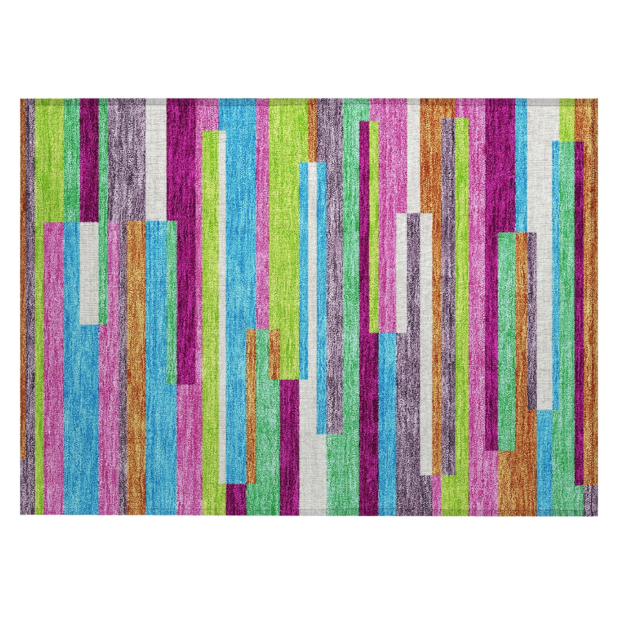 Machine Washable Indoor/ Outdoor Modern Stripes Chantille Rug