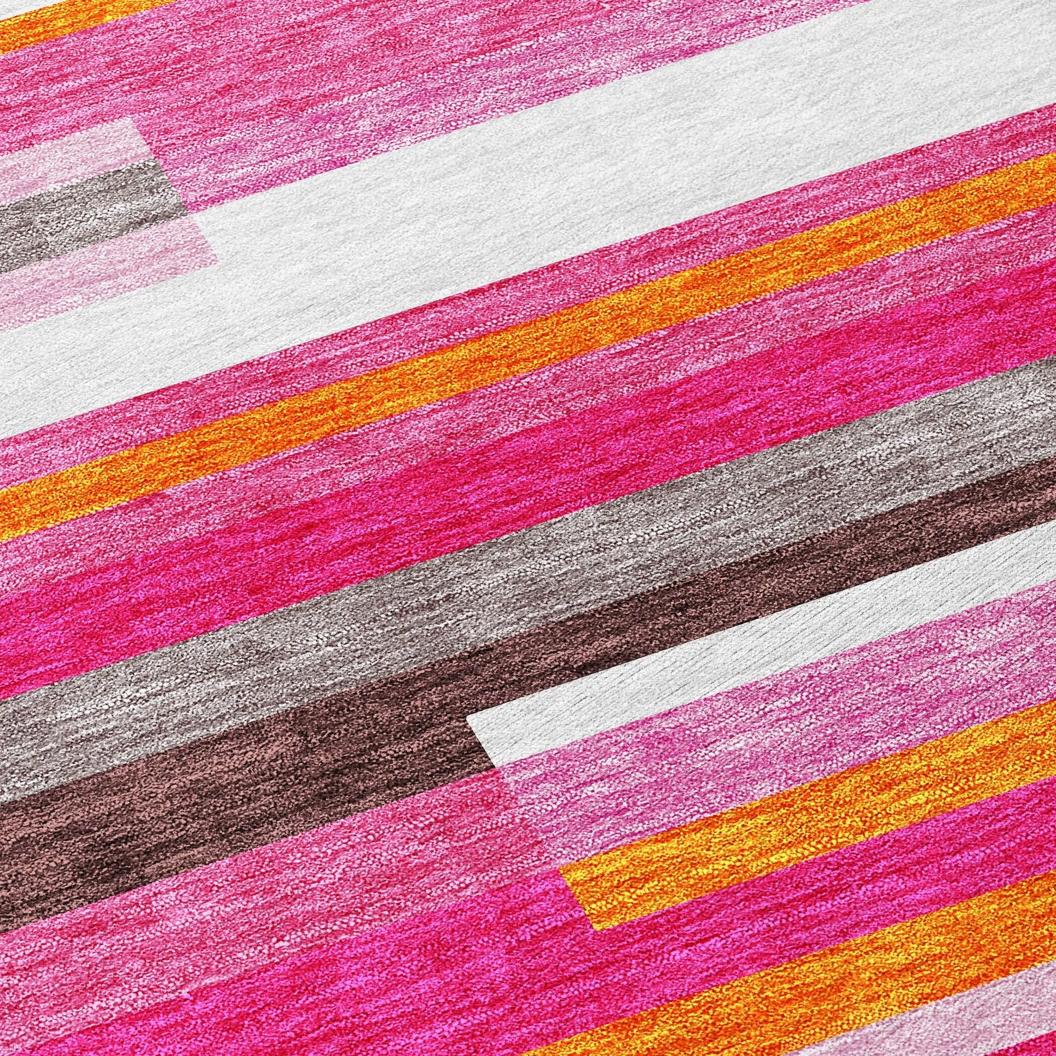 Machine Washable Indoor/ Outdoor Modern Stripes Chantille Rug