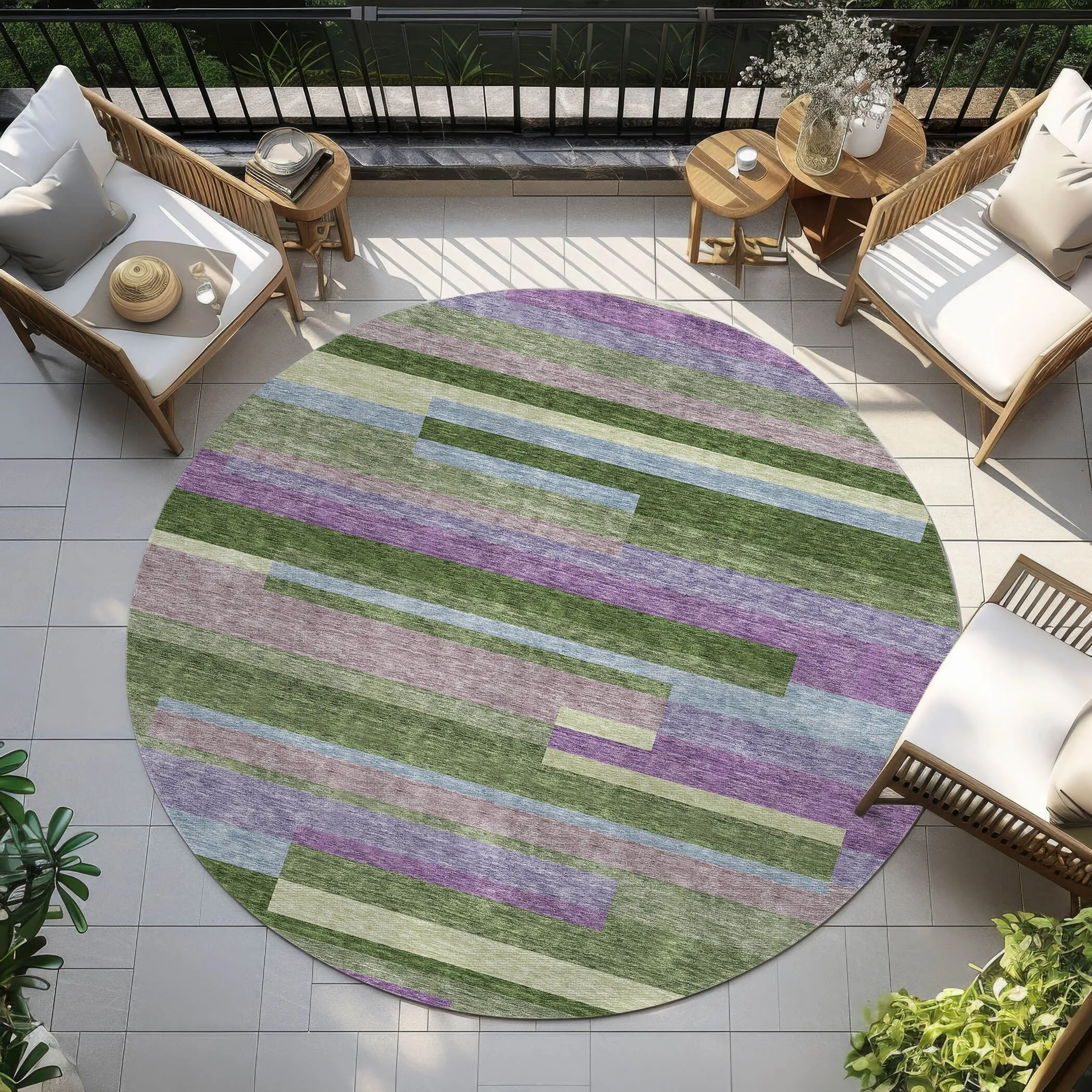 Machine Washable Indoor/ Outdoor Modern Stripes Chantille Rug