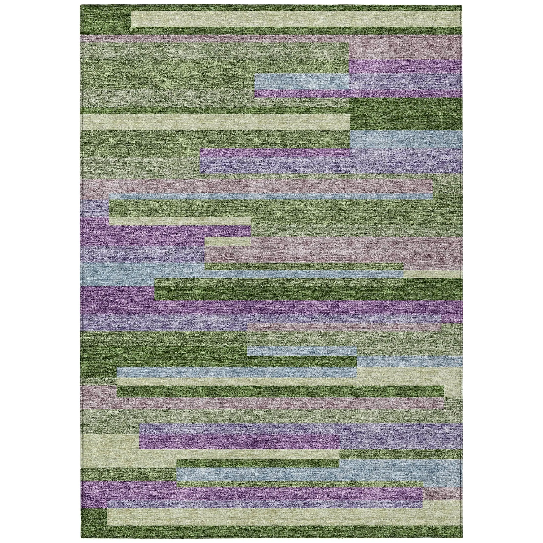 Machine Washable Indoor/ Outdoor Modern Stripes Chantille Rug