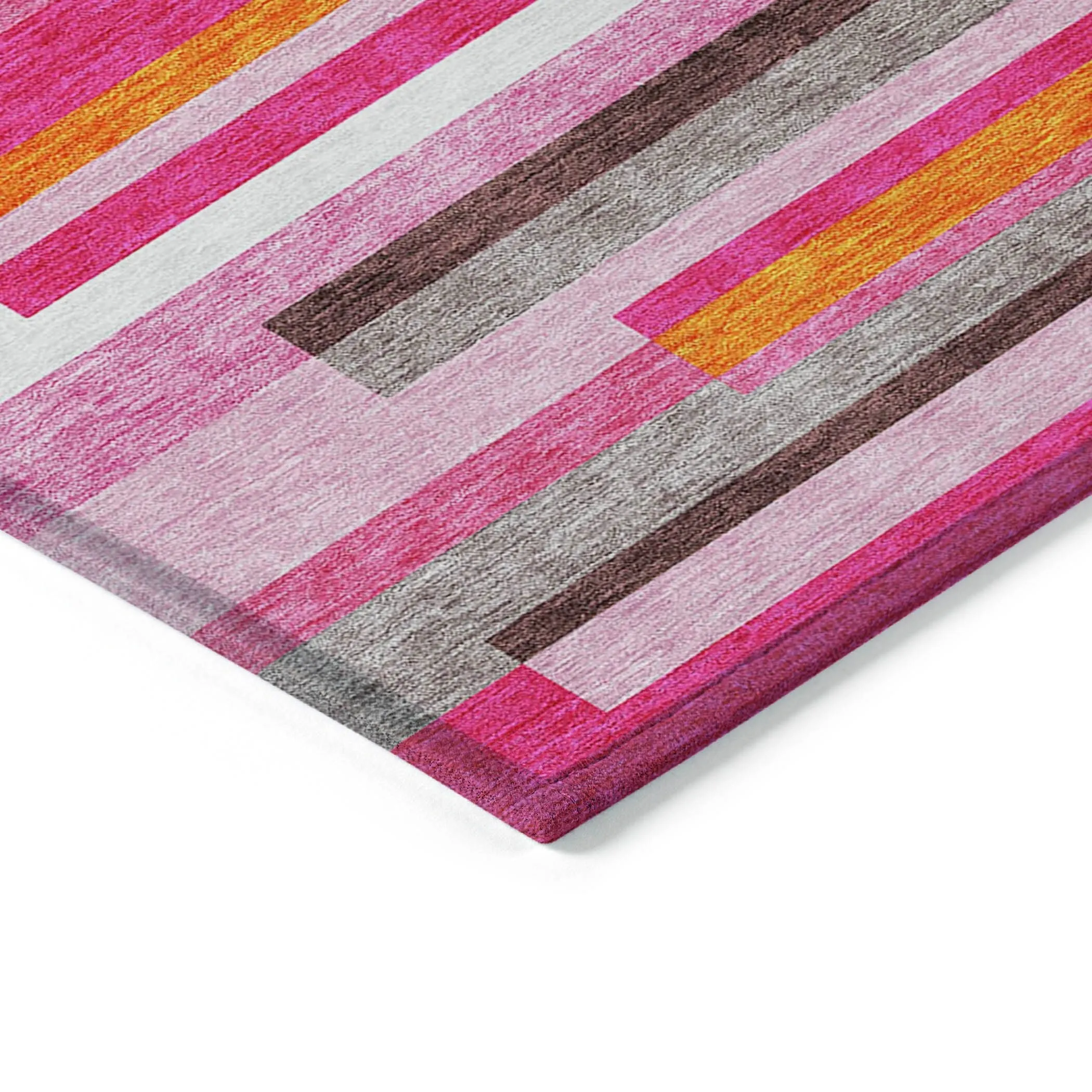 Machine Washable Indoor/ Outdoor Modern Stripes Chantille Rug
