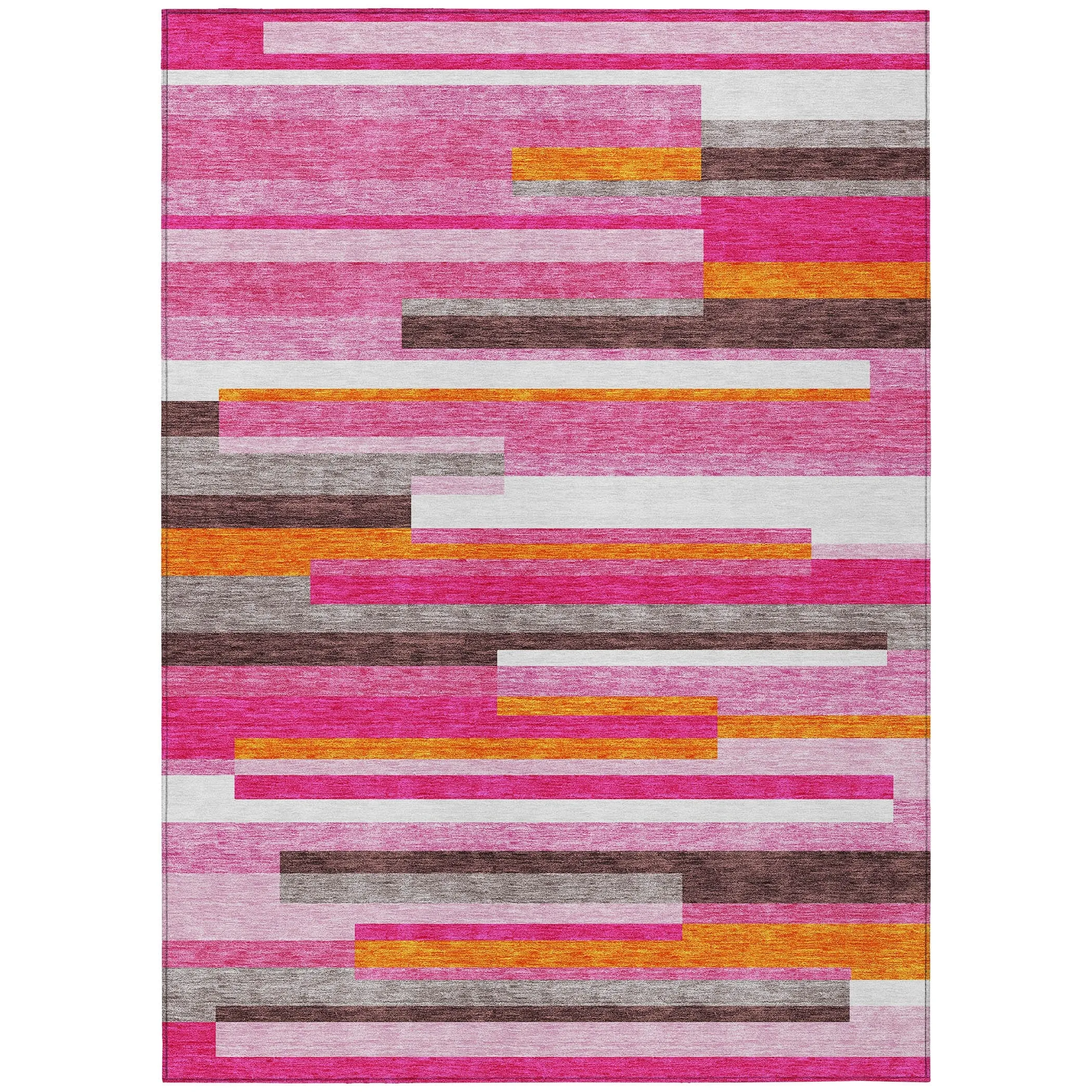 Machine Washable Indoor/ Outdoor Modern Stripes Chantille Rug