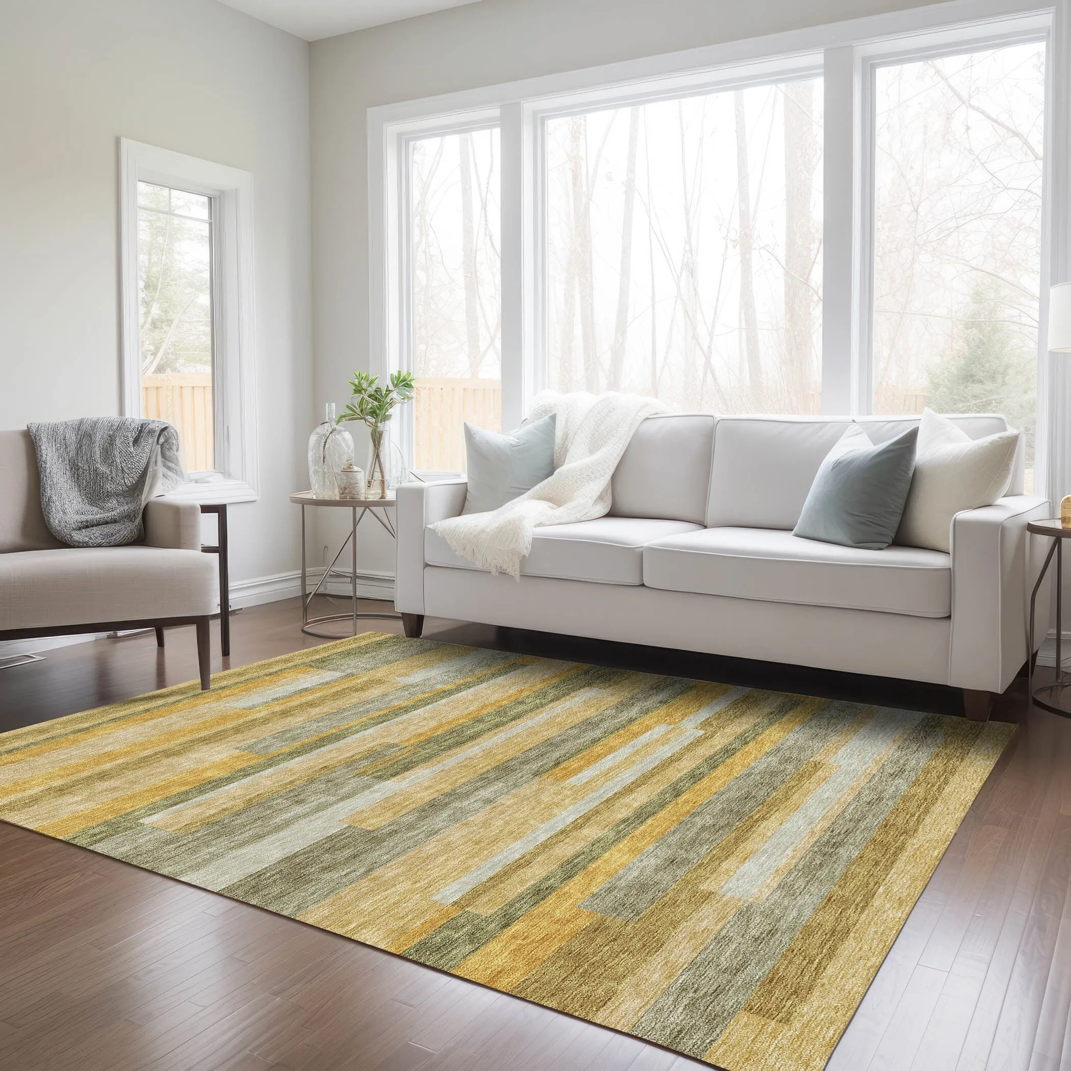 Machine Washable Indoor/ Outdoor Modern Stripes Chantille Rug