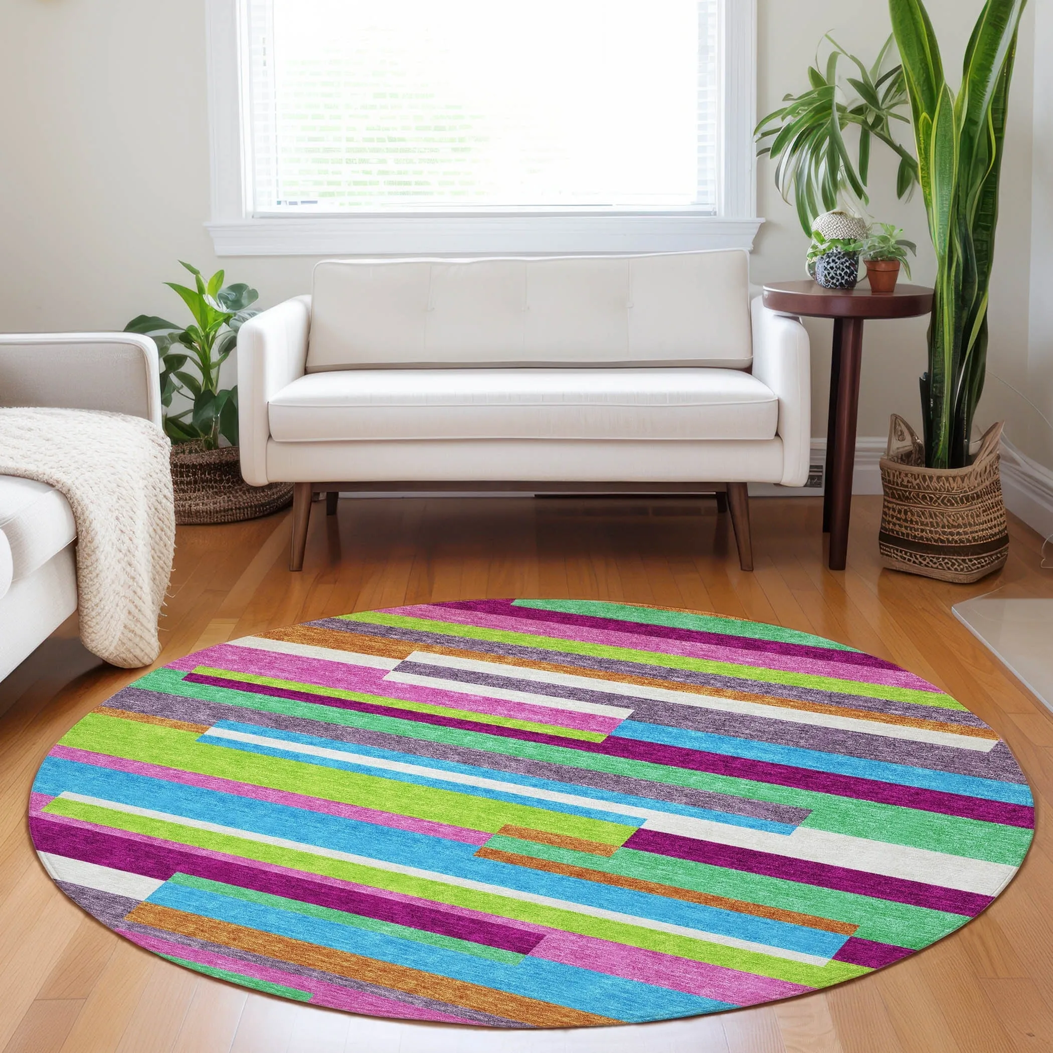 Machine Washable Indoor/ Outdoor Modern Stripes Chantille Rug