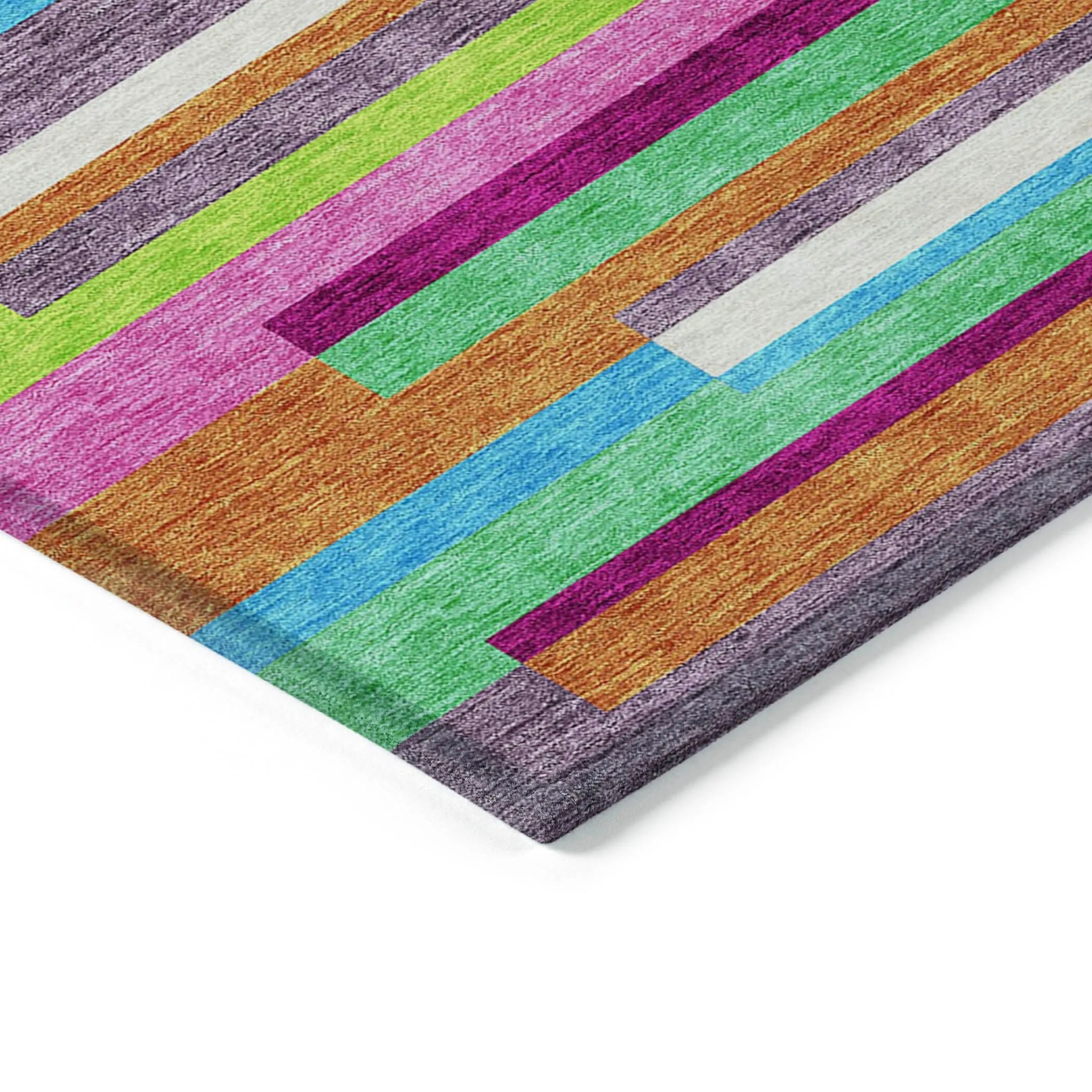 Machine Washable Indoor/ Outdoor Modern Stripes Chantille Rug