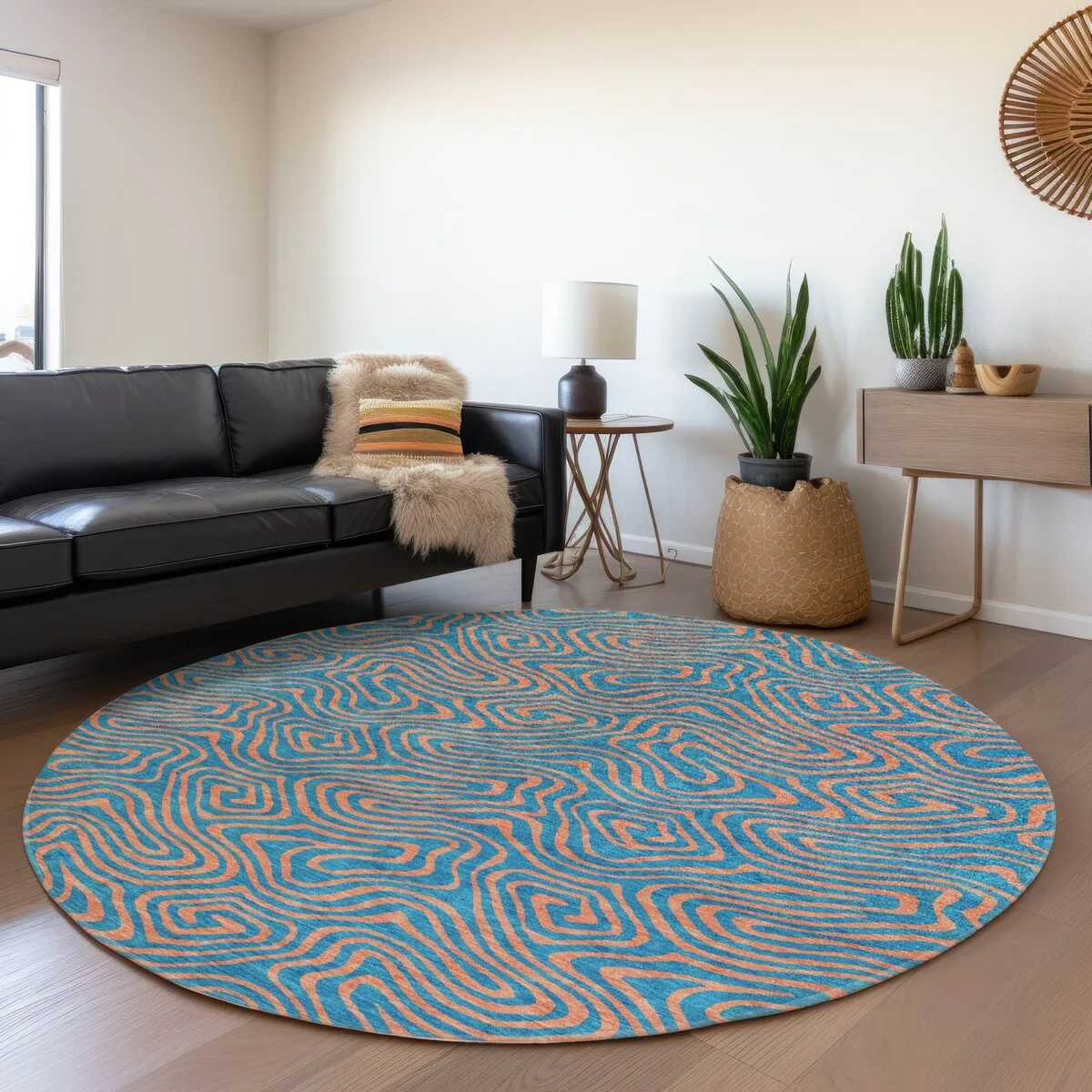 Machine Washable Indoor/ Outdoor Modern Trance Chantille Rug