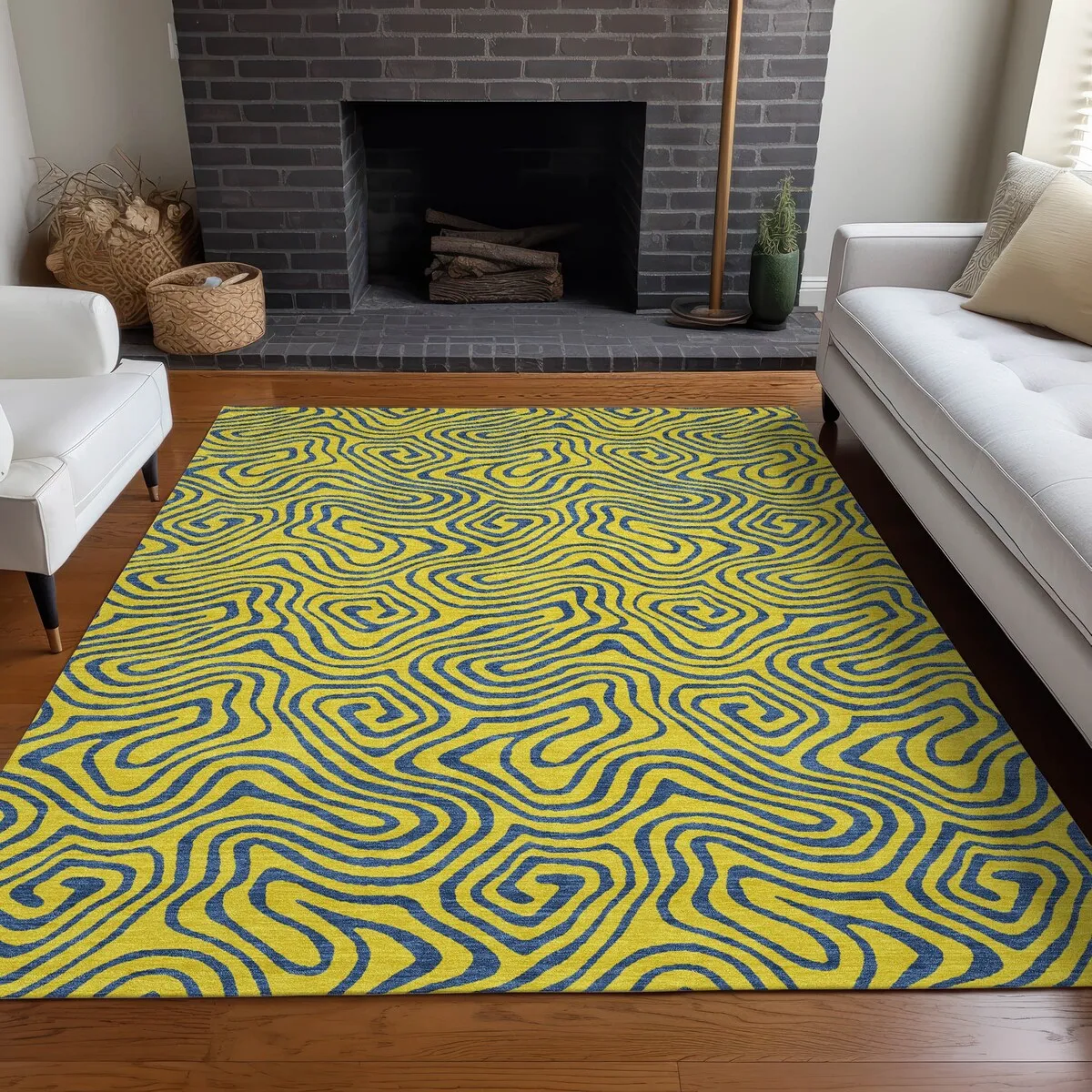 Machine Washable Indoor/ Outdoor Modern Trance Chantille Rug