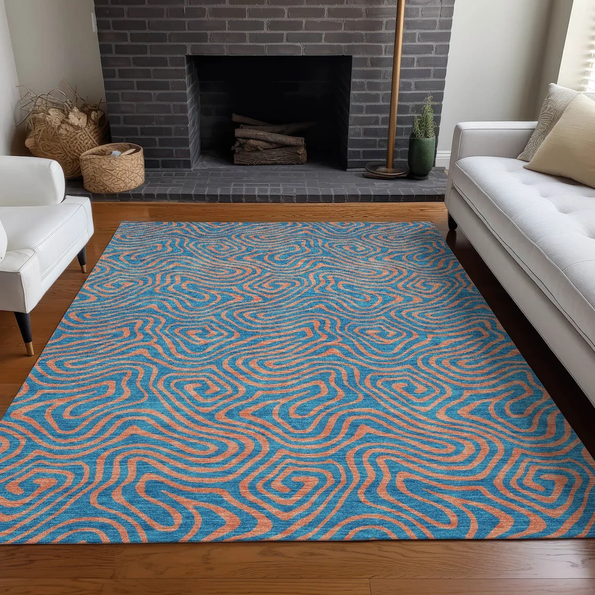 Machine Washable Indoor/ Outdoor Modern Trance Chantille Rug