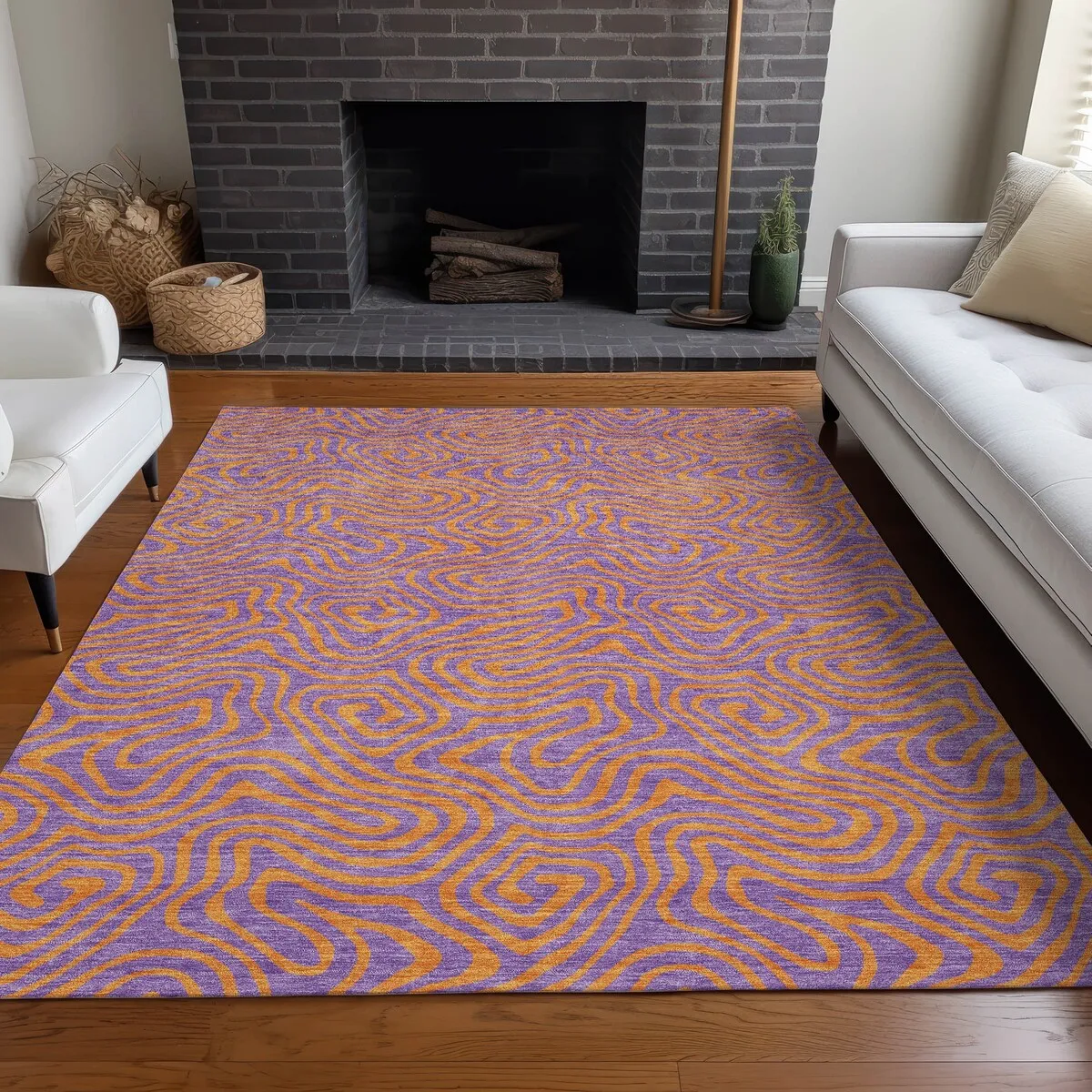 Machine Washable Indoor/ Outdoor Modern Trance Chantille Rug