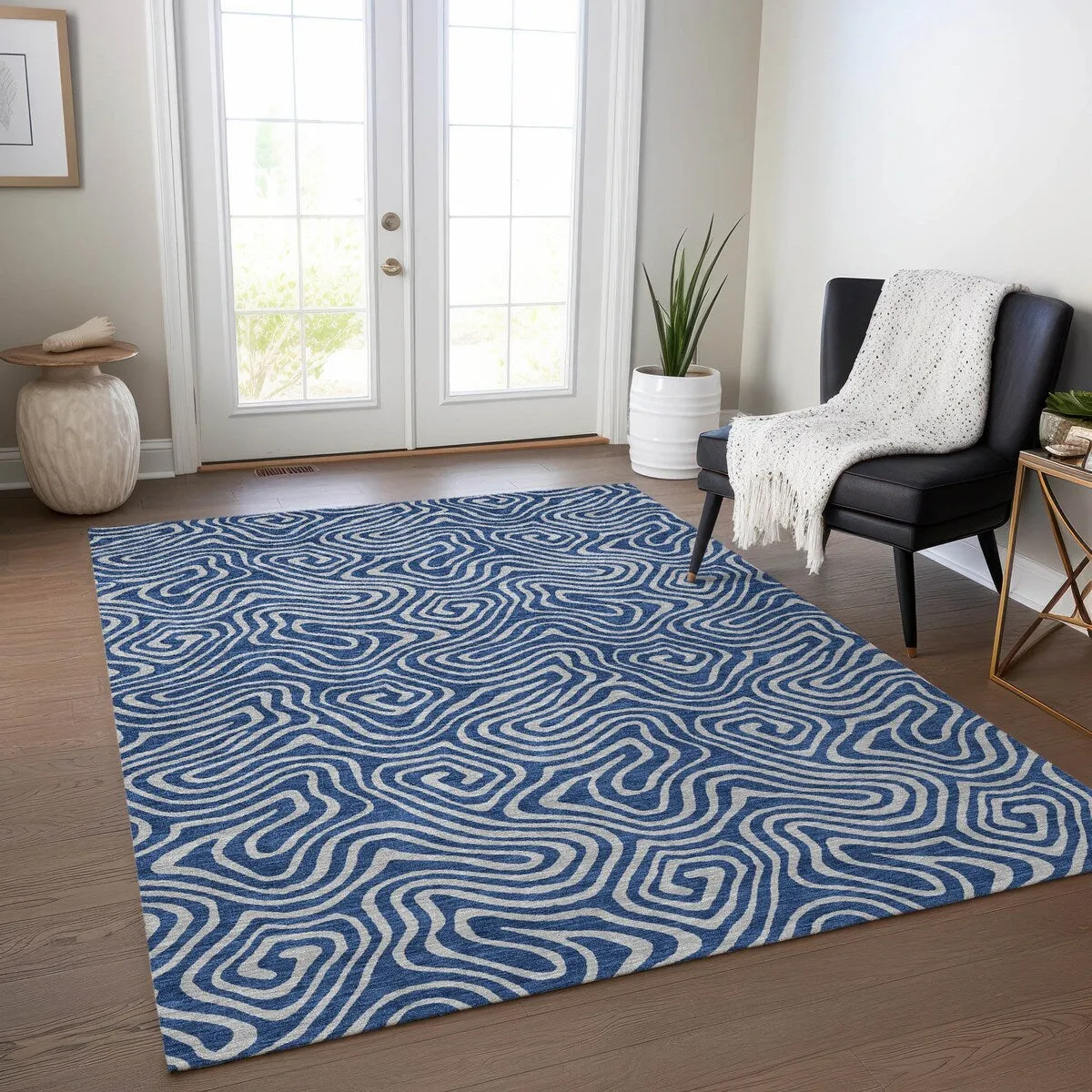 Machine Washable Indoor/ Outdoor Modern Trance Chantille Rug