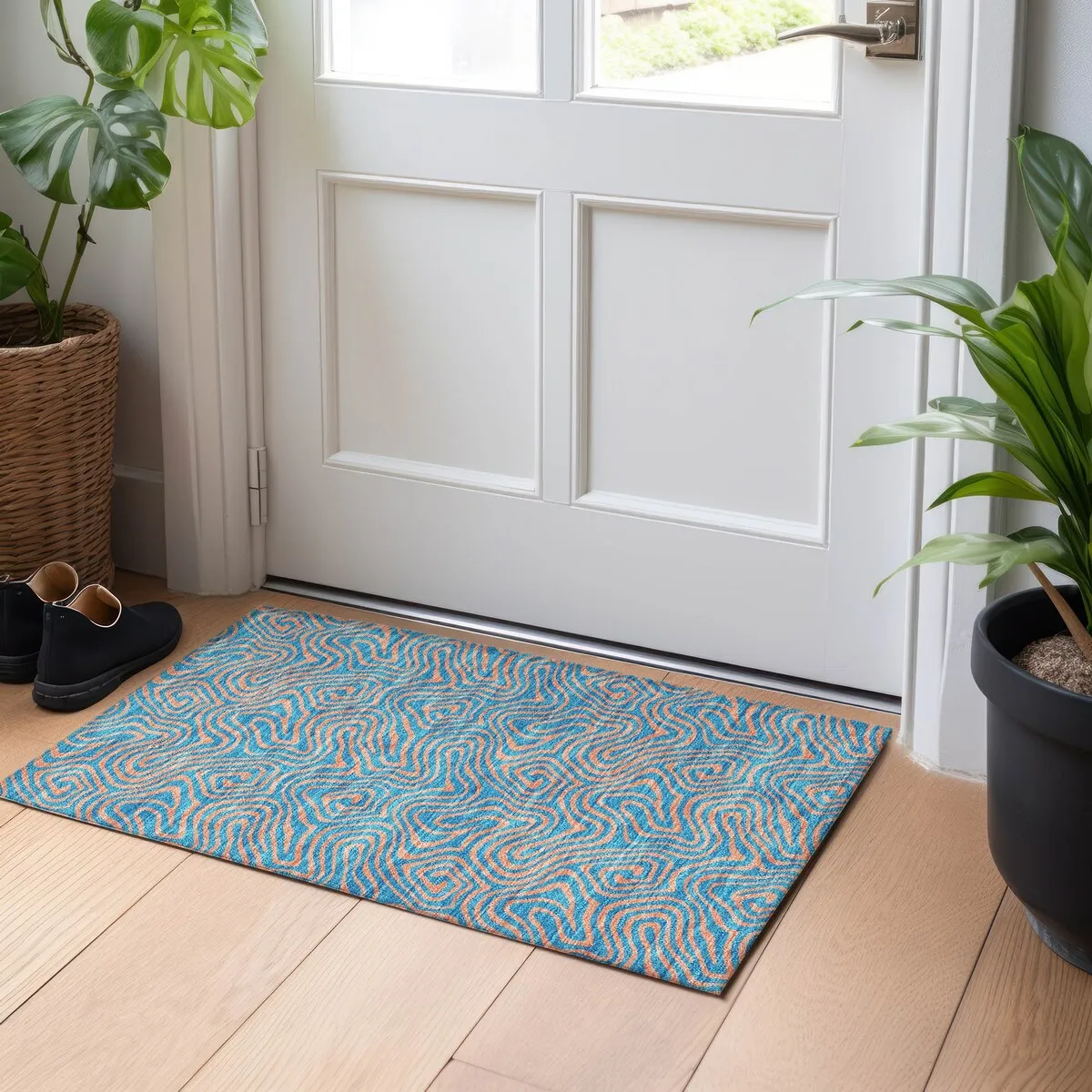 Machine Washable Indoor/ Outdoor Modern Trance Chantille Rug