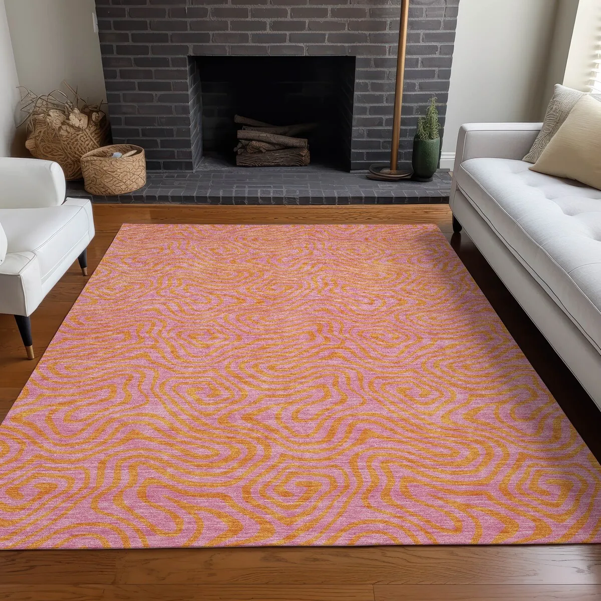 Machine Washable Indoor/ Outdoor Modern Trance Chantille Rug