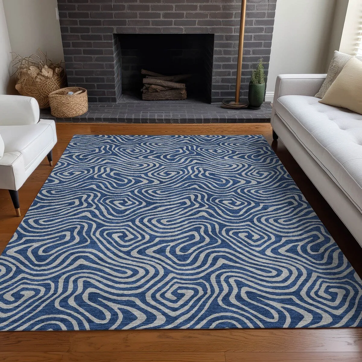 Machine Washable Indoor/ Outdoor Modern Trance Chantille Rug
