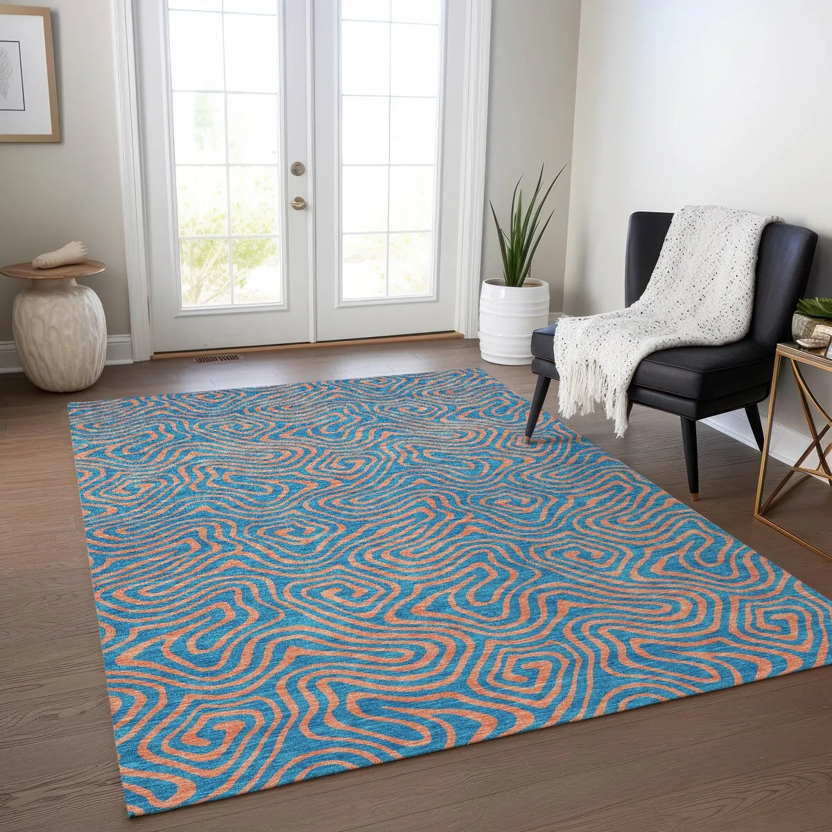 Machine Washable Indoor/ Outdoor Modern Trance Chantille Rug