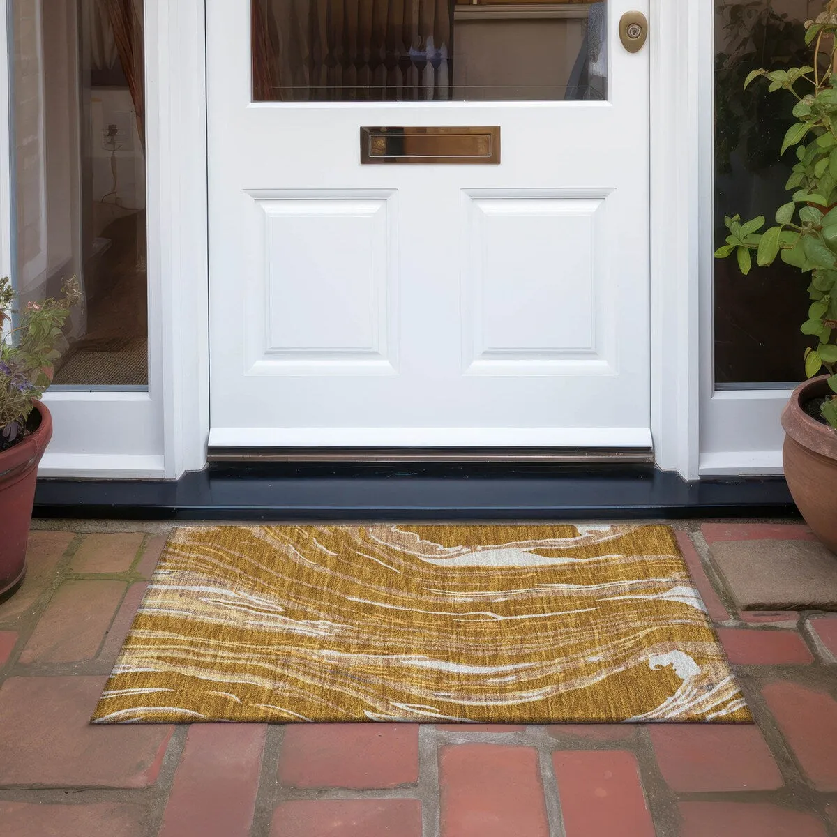 Machine Washable Indoor/ Outdoor Modern Wave Chantille Rug