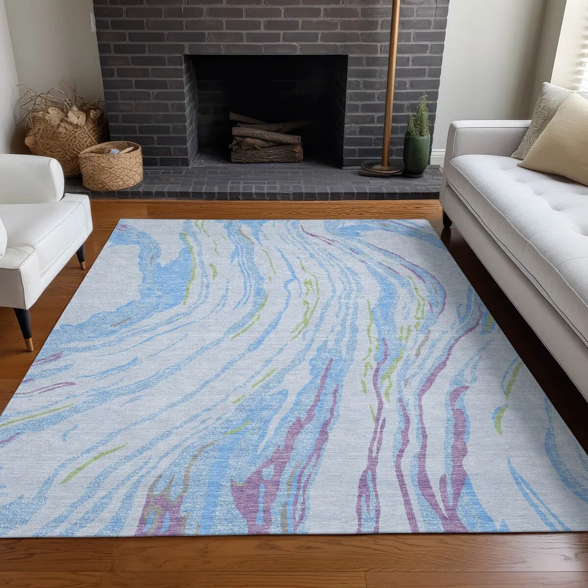 Machine Washable Indoor/ Outdoor Modern Wave Chantille Rug