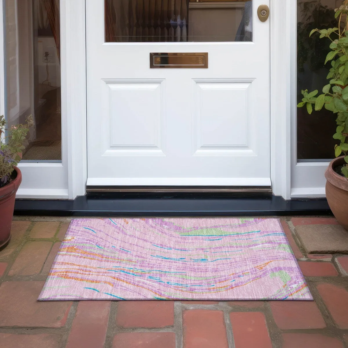 Machine Washable Indoor/ Outdoor Modern Wave Chantille Rug