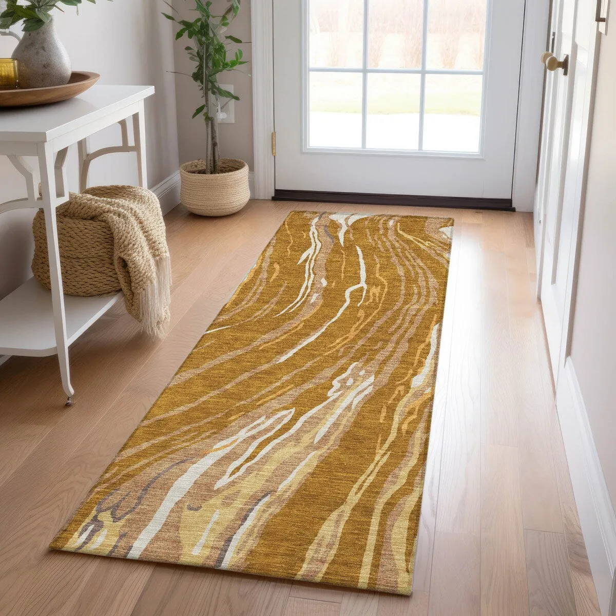 Machine Washable Indoor/ Outdoor Modern Wave Chantille Rug
