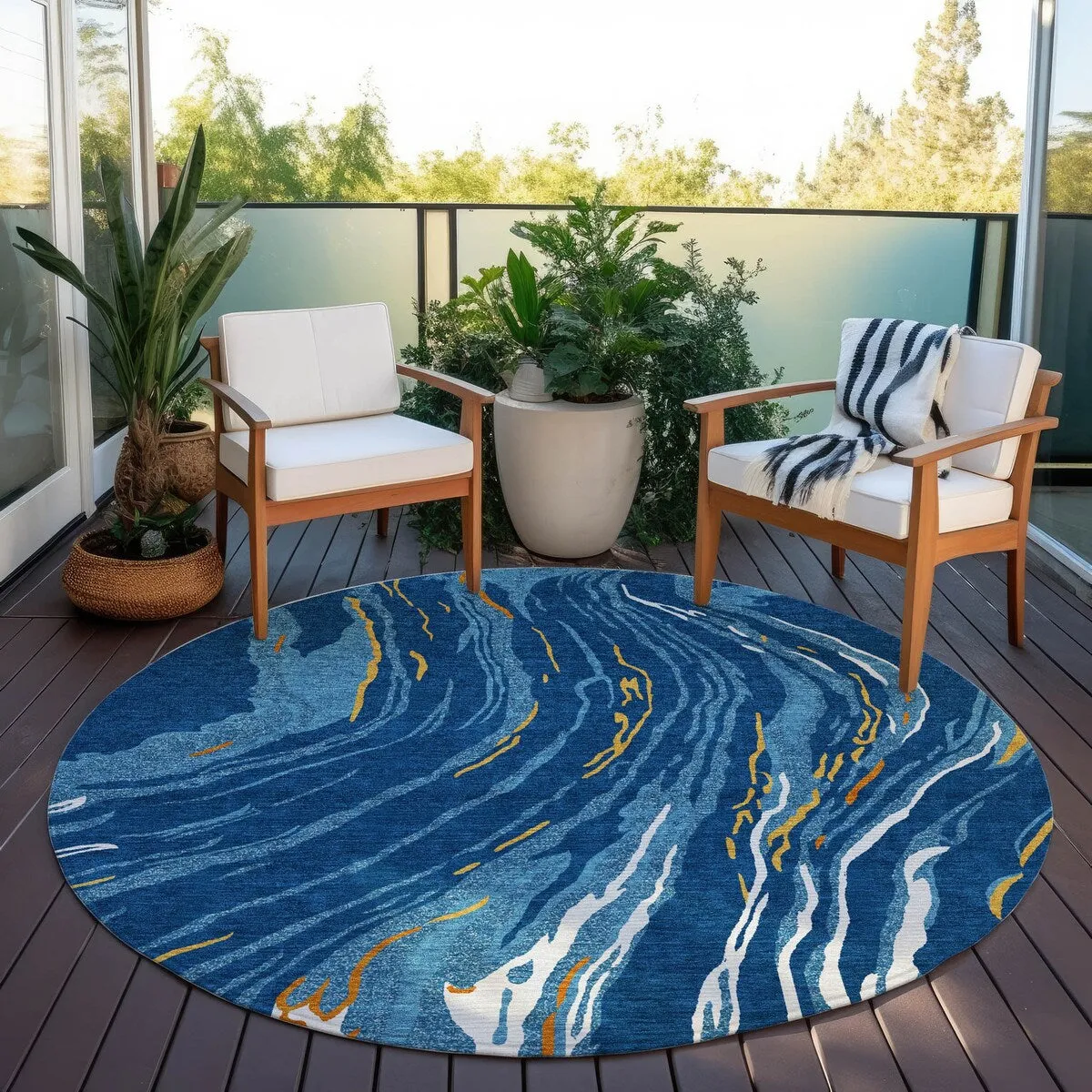 Machine Washable Indoor/ Outdoor Modern Wave Chantille Rug