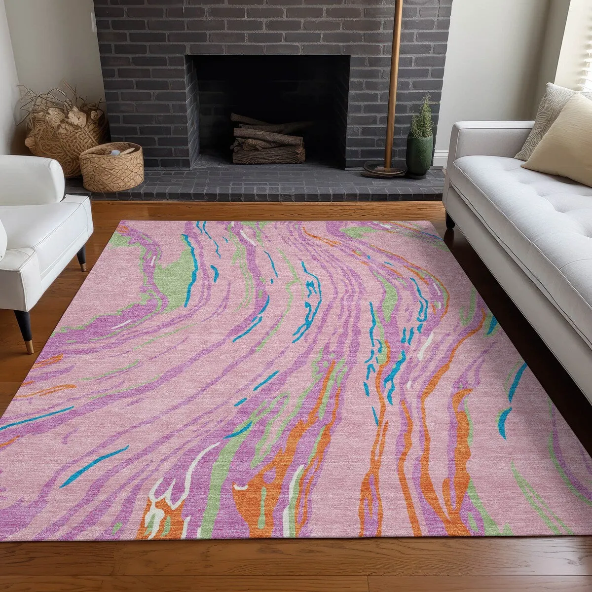Machine Washable Indoor/ Outdoor Modern Wave Chantille Rug