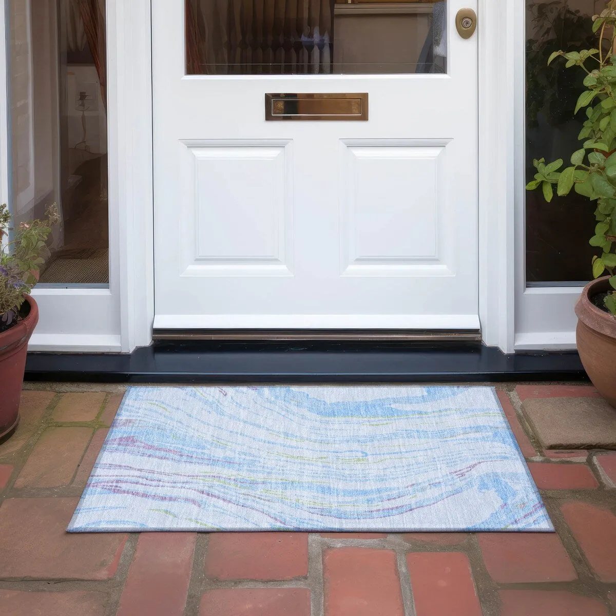 Machine Washable Indoor/ Outdoor Modern Wave Chantille Rug