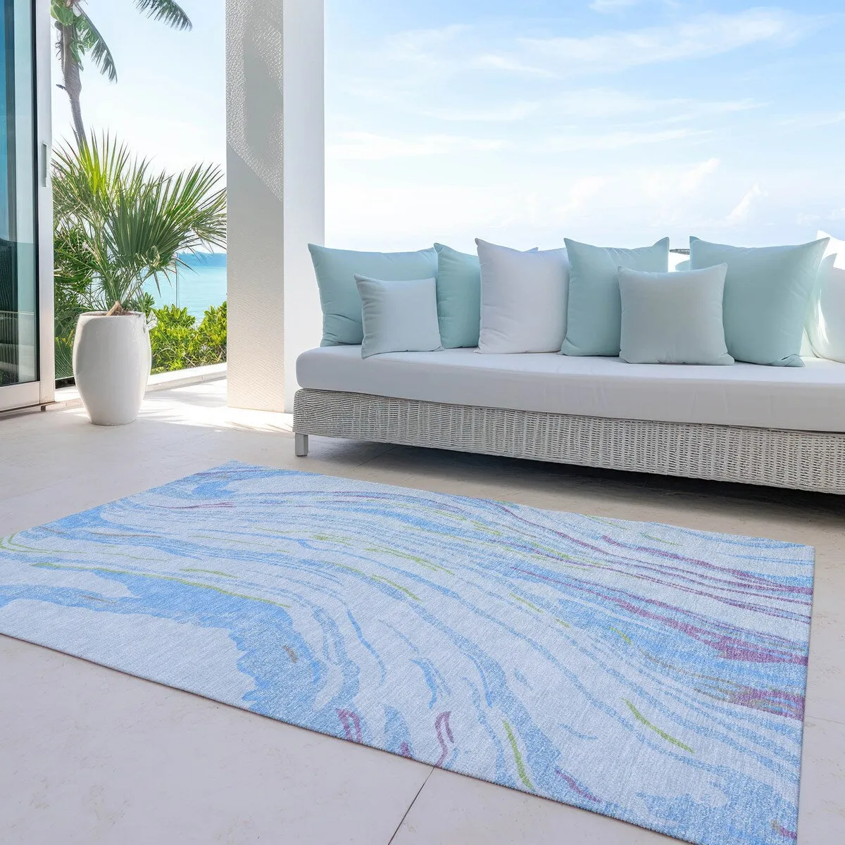 Machine Washable Indoor/ Outdoor Modern Wave Chantille Rug