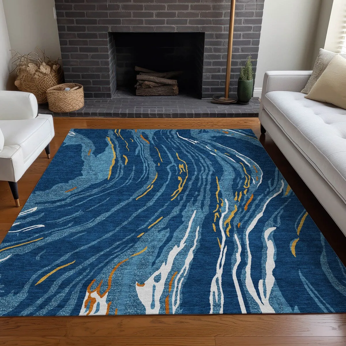 Machine Washable Indoor/ Outdoor Modern Wave Chantille Rug