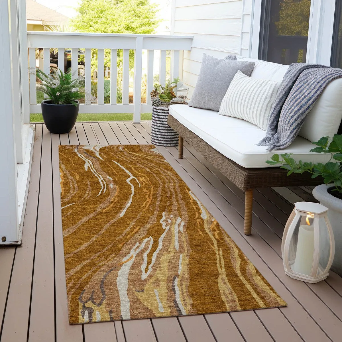 Machine Washable Indoor/ Outdoor Modern Wave Chantille Rug