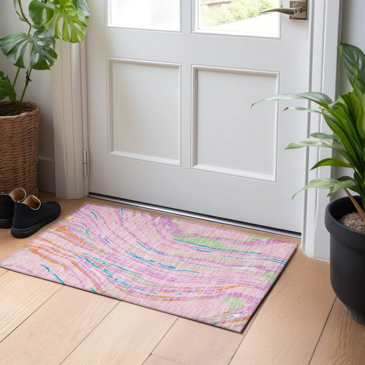Machine Washable Indoor/ Outdoor Modern Wave Chantille Rug