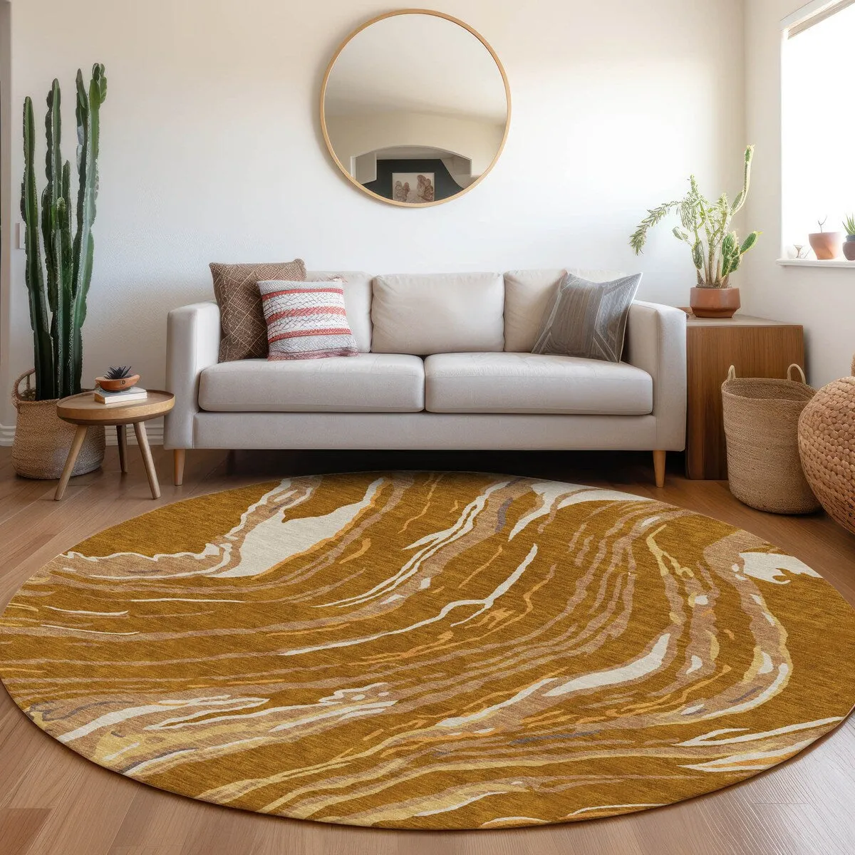 Machine Washable Indoor/ Outdoor Modern Wave Chantille Rug