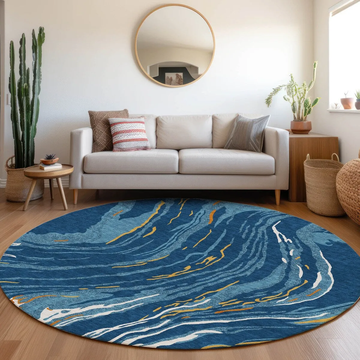 Machine Washable Indoor/ Outdoor Modern Wave Chantille Rug