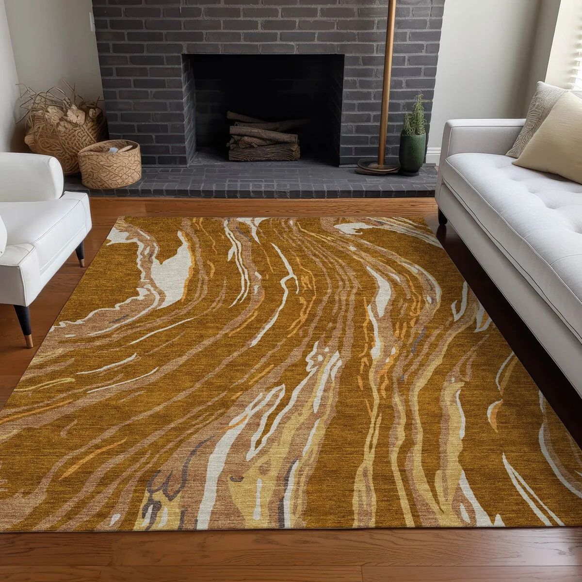Machine Washable Indoor/ Outdoor Modern Wave Chantille Rug