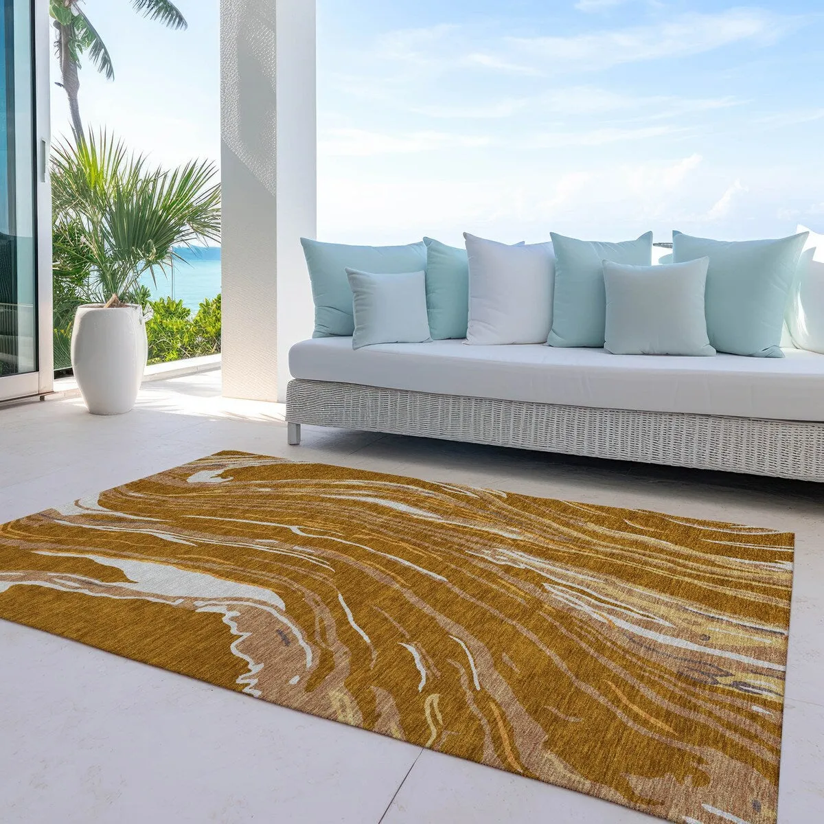 Machine Washable Indoor/ Outdoor Modern Wave Chantille Rug