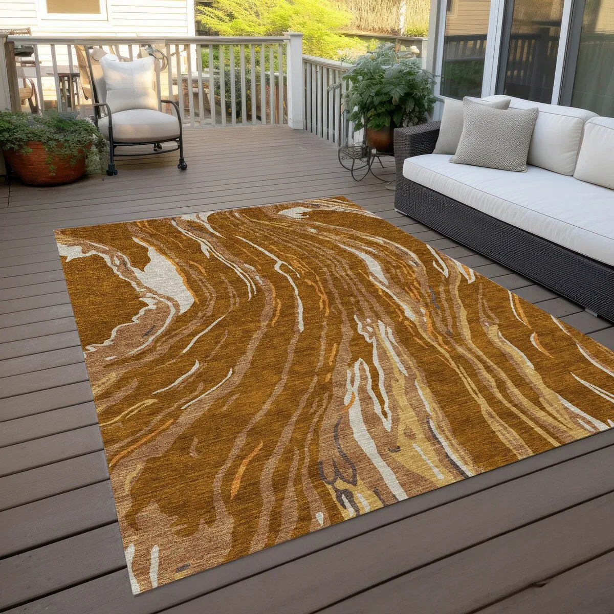 Machine Washable Indoor/ Outdoor Modern Wave Chantille Rug