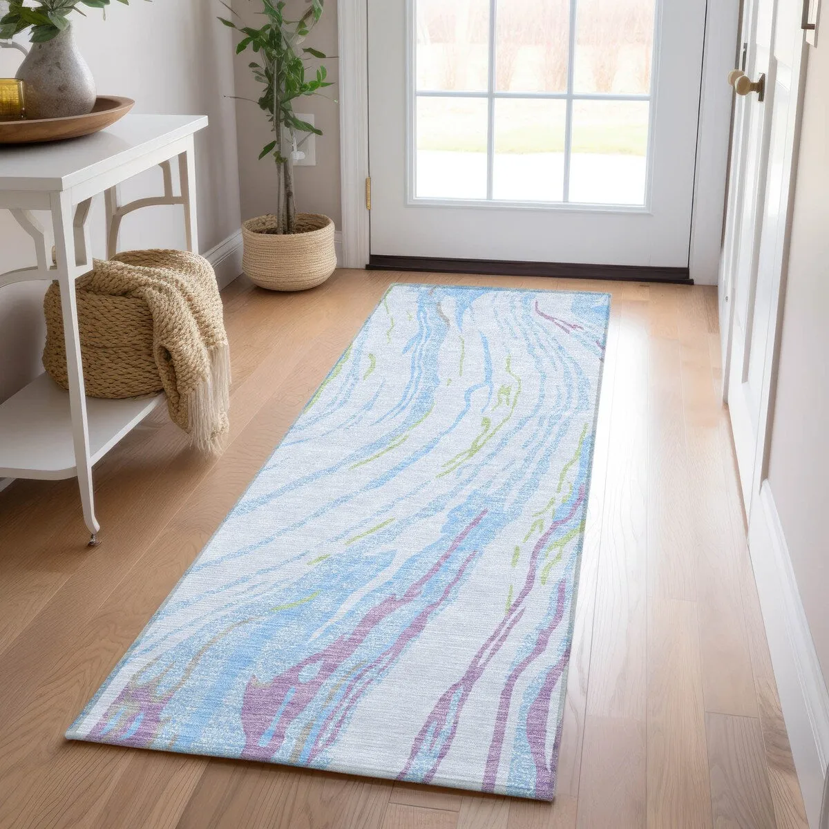 Machine Washable Indoor/ Outdoor Modern Wave Chantille Rug