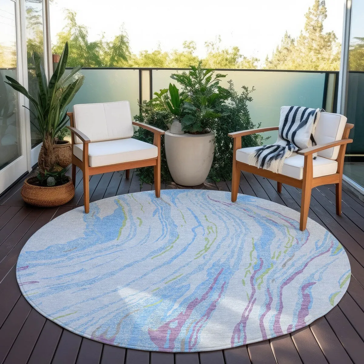 Machine Washable Indoor/ Outdoor Modern Wave Chantille Rug