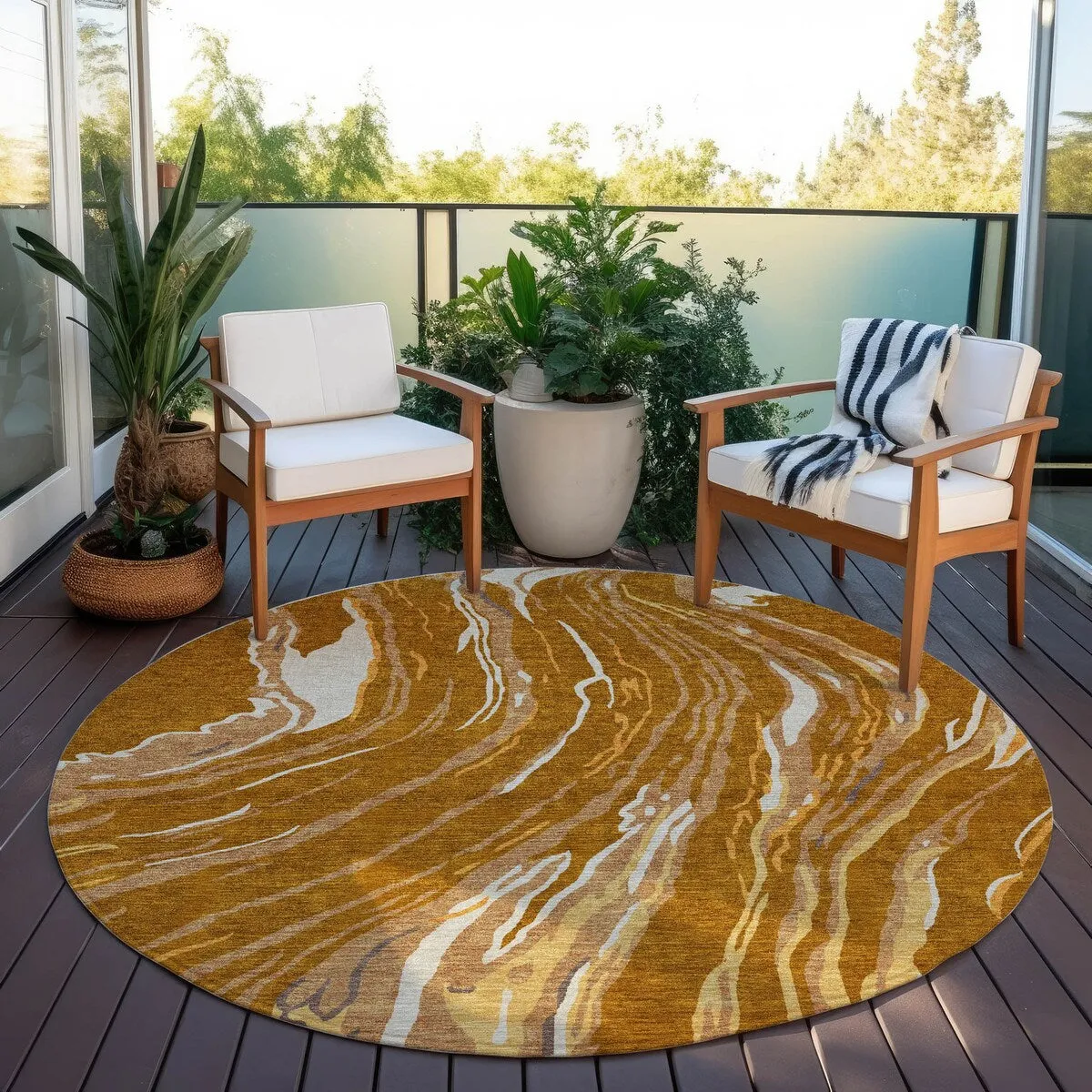 Machine Washable Indoor/ Outdoor Modern Wave Chantille Rug